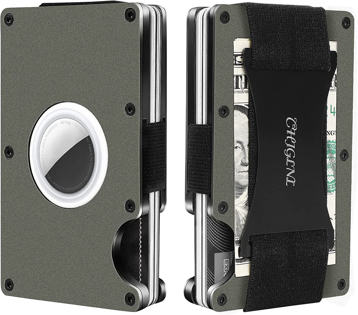 CHJGLNL Genuine Leather Slim Wallet for Men, Pop up Wallet RFID Blocking Money Credit Card Holder Minimalist Smart Wallet Ideal for Men'S Gift  CHJGLNL Green-Airtag  