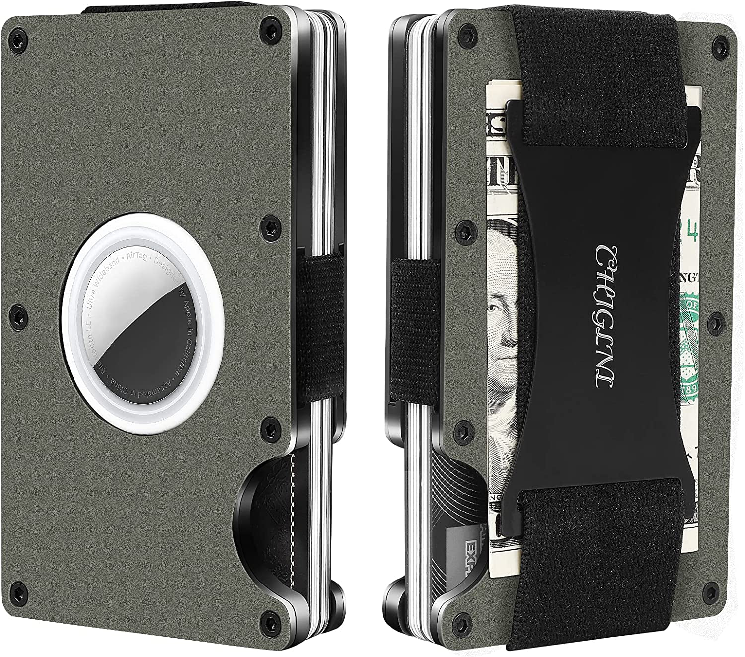 CHJGLNL Genuine Leather Slim Wallet for Men, Pop up Wallet RFID Blocking Money Credit Card Holder Minimalist Smart Wallet Ideal for Men'S Gift  CHJGLNL Green-Airtag  