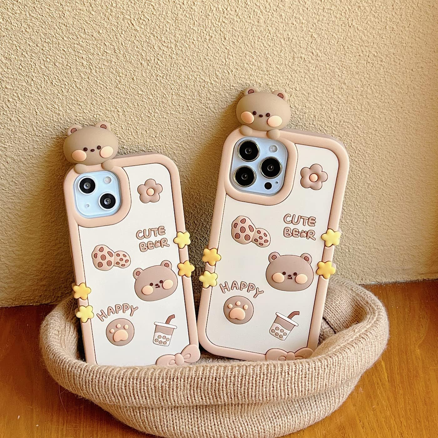 YAKVOOK Kawaii Phone Cases for Iphone 12/12 Pro,Cute Cartoon Cookies Bear Phone Case with Bubble Tea Phone Case 3D Iphone 12/12 Pro Case Soft Silicone Shockproof Cover for Women Girls  Yatchen   