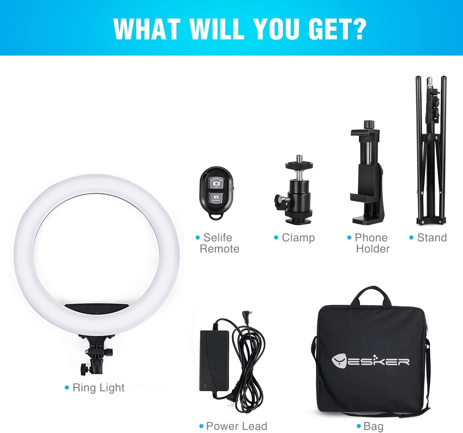 Ring Light 18 Inch LED Ringlight Kit with 73 Inch Tripod Stand with Phone Holder Adjustable 3200-6000K Color Temperature Circle MUA Lighting for Camera for Vlog, Makeup,Youtobe, Video Shooting, Selfie  Yesker   