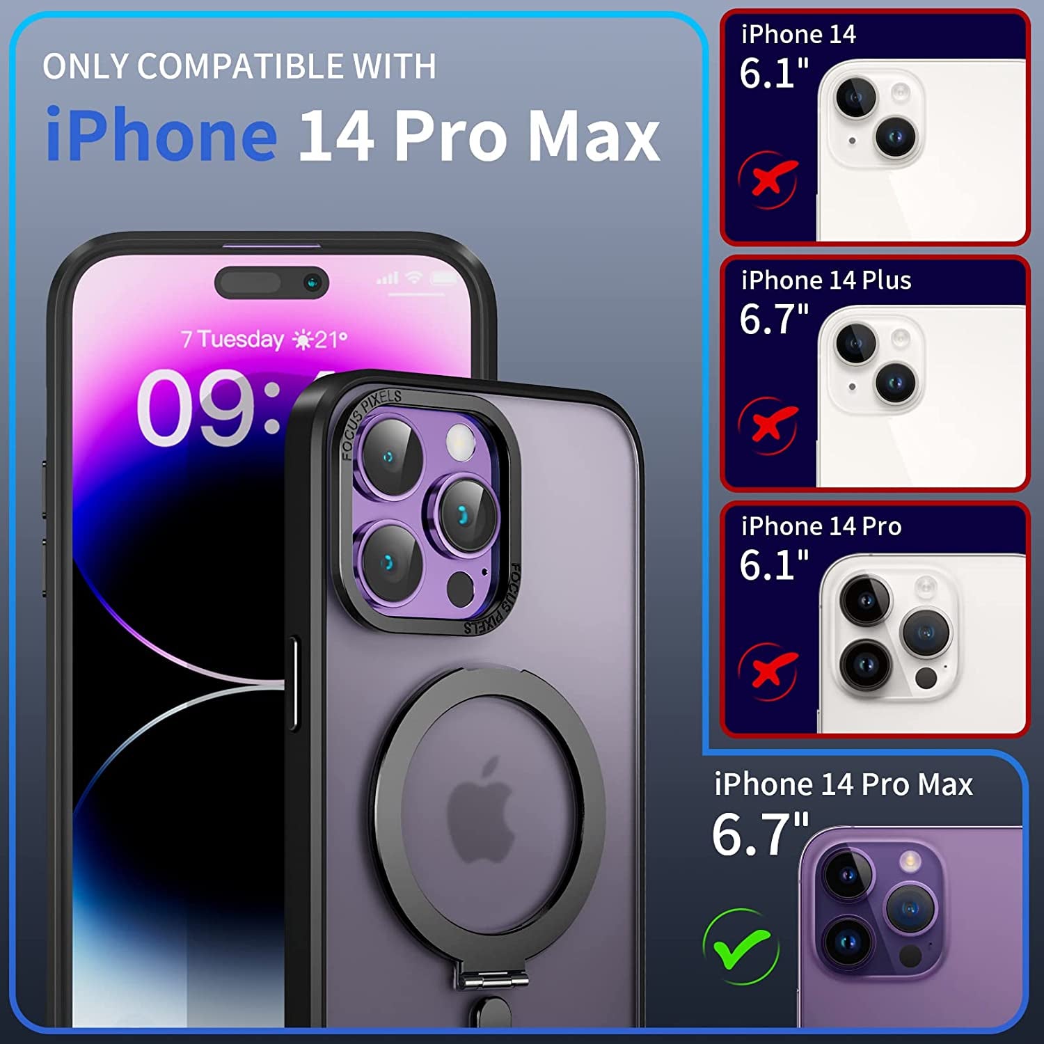 Niufoey Magnetic Stand Case for Iphone 14 Pro Max Case with Invisible Stand,[Compatible with Mag Safe][Translucent Matte Case][Tempered Glass Screen Protector+Camera Lens Protector] 6.7 Inch, Black  niufoey   