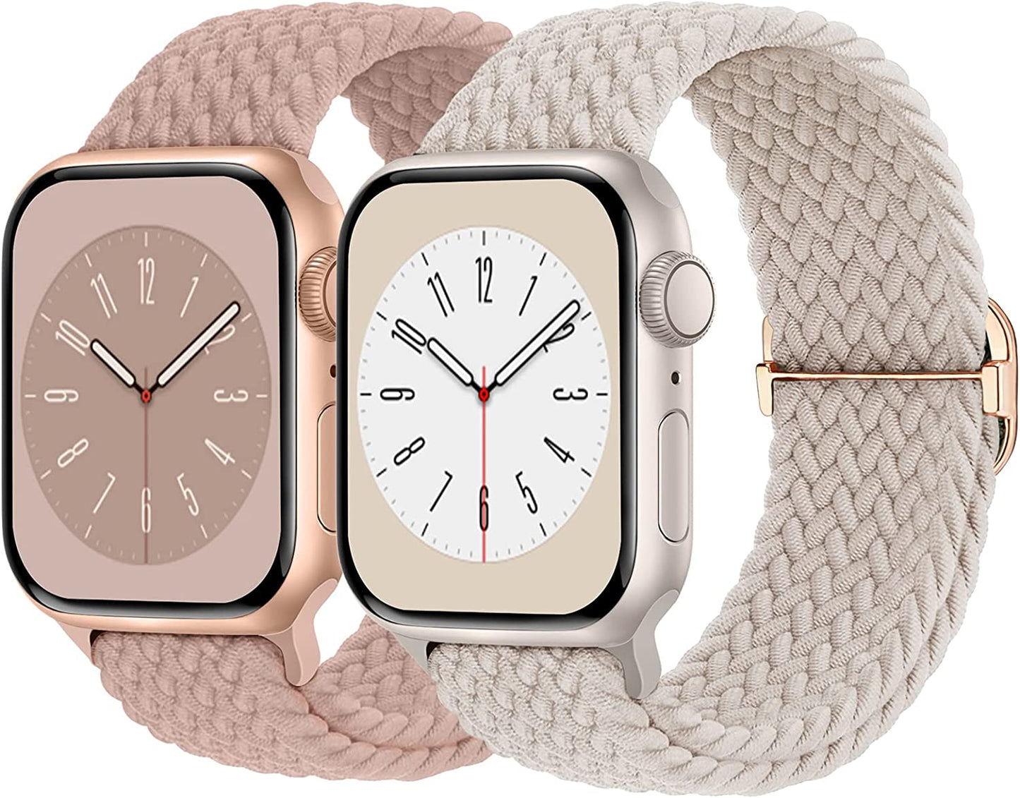 Braided Solo Loop Compatible with Apple Watch Band 38Mm 40Mm 41Mm 42Mm 44Mm 45Mm 49Mm Women Men, Adjustable Stretchy Bands Elastic Sport Wristbands for Iwatch Series 8 7 6 5 4 3 2 1 SE Ultra  Butifacion Starlight/Pink 38mm/40mm/41mm 