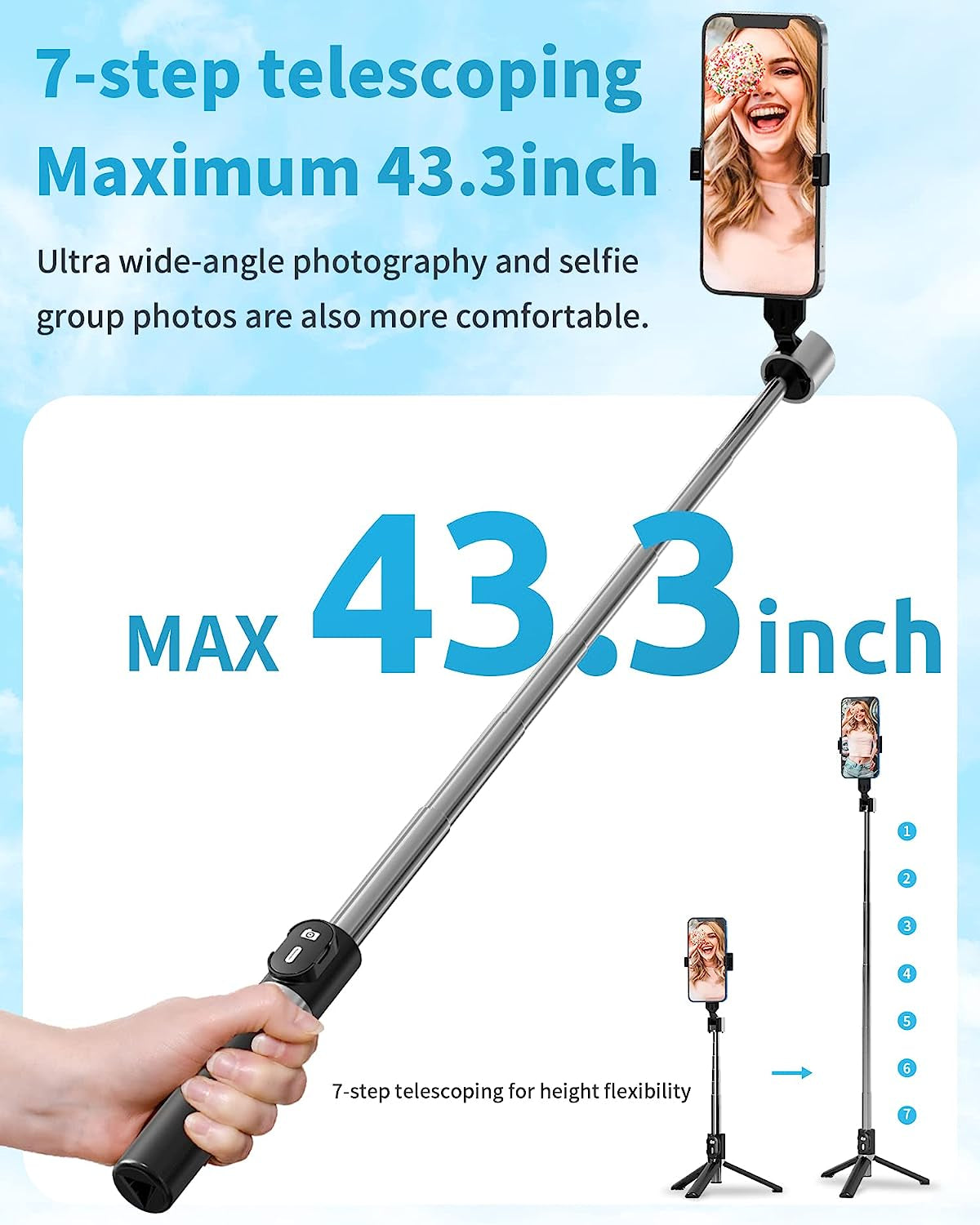 LONJADE Selfie Stick Tripod-43 Inch Extendable Selfie Stick Phone Tripod Stand with Upgraded 5.2 Wireless Remote Travel Holder Compatible with Iphone Samsung Cell Phone Video Recording (Black)  LONJADE   