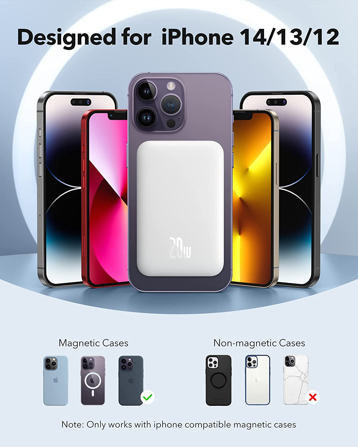 Baseus Magnetic Power Bank Battery Pack 6000Mah Wireless Portable Charger PD 20W with USB-C Cable, for Magsafe, for Iphone 14/13/12 Series, White  Baseus   