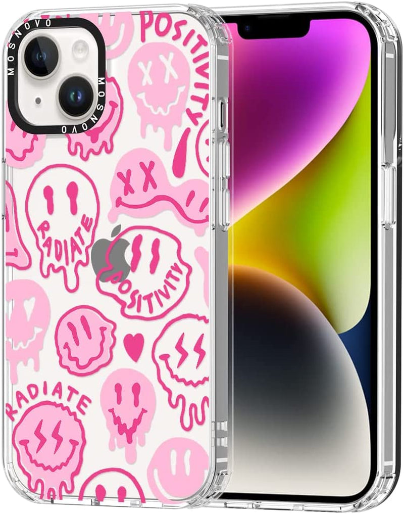 MOSNOVO Compatible with Iphone 14 Case, [Buffertech 6.6 Ft Drop Impact] [Anti Peel off Tech] Clear TPU Bumper Phone Case Cover with Cute Black Cat in Garden Designed for Iphone 14 6.1"  MOSNOVO Pink Dripping Smiles Positivity Radiate Face  