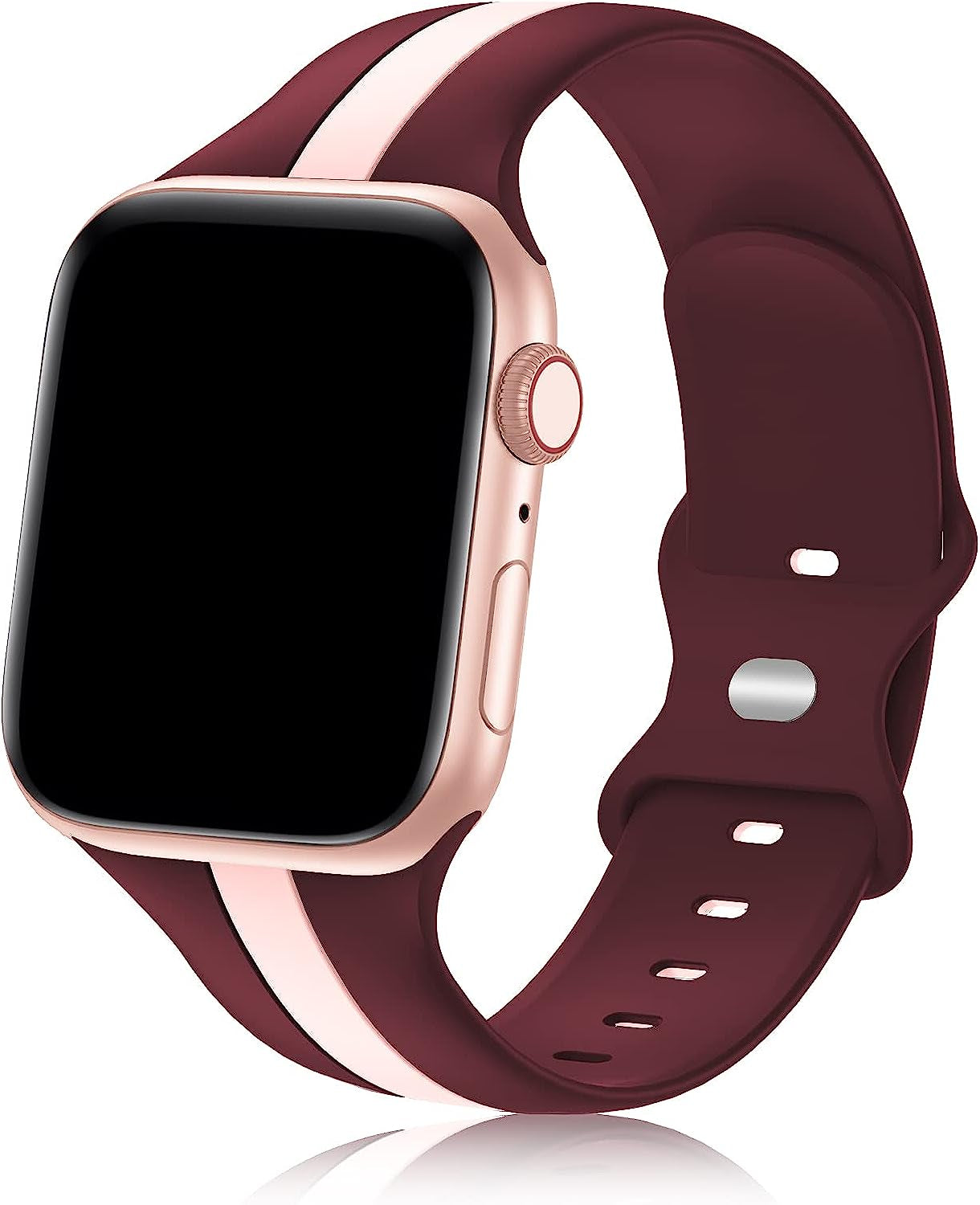 Designer Sport Band Compatible with Apple Watch Iwatch Bands 38Mm 40Mm 41Mm 42Mm 44Mm 45Mm 49Mm Men Women, Soft Silicone Strap Wristbands for Apple Watch Series 8/7/6/5/4/3/2/1/Se/Ultra  seizehe Wine Red Pink 38mm/40mm/41mm 