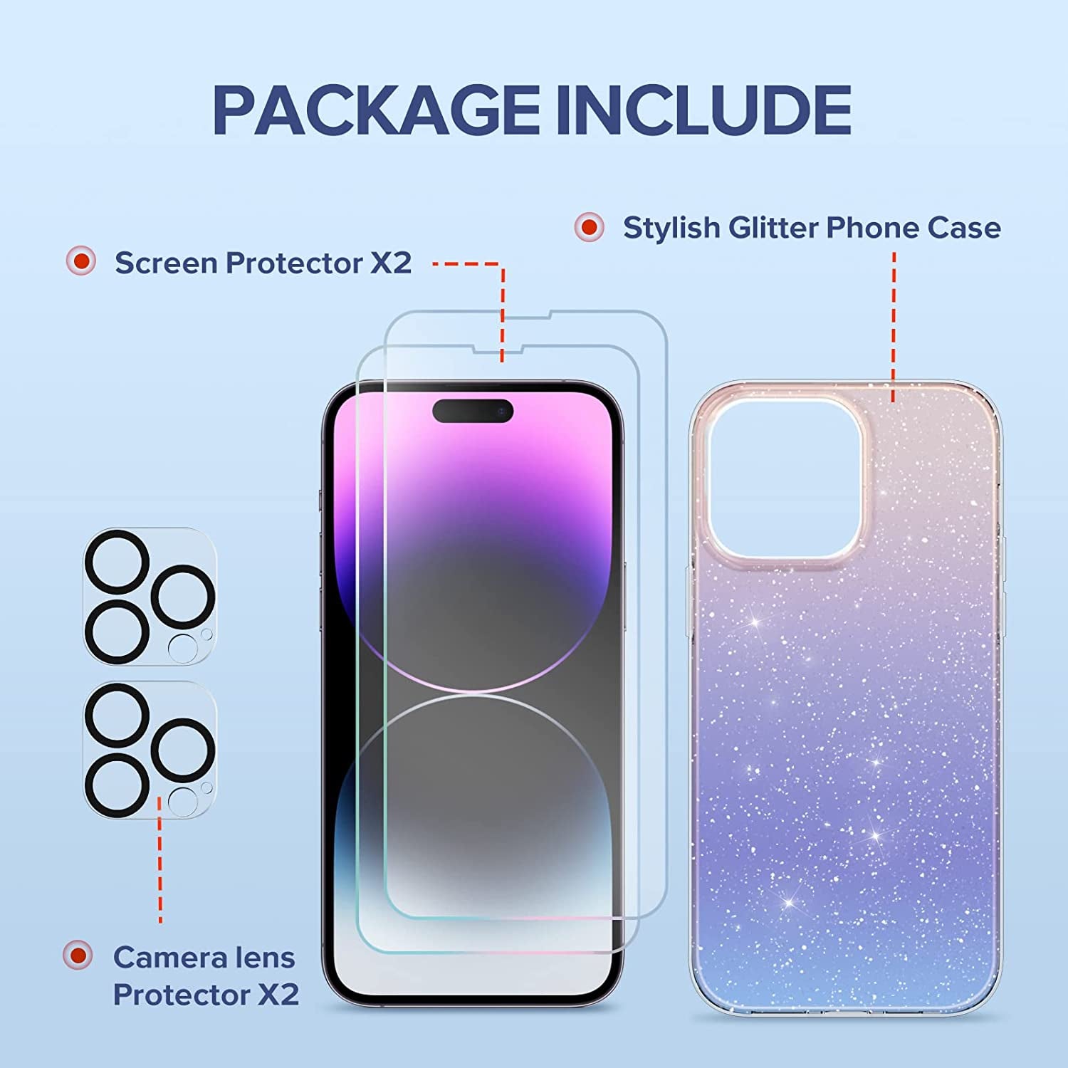 BERFY for Iphone 14 Pro Case Clear, with 2X Screen Protector + 2X Camera Lens Protector, [Non-Yellowing] [Military Grade Protection] Shockproof Phone Case 6.1 Inch, Gradient  BERFY   