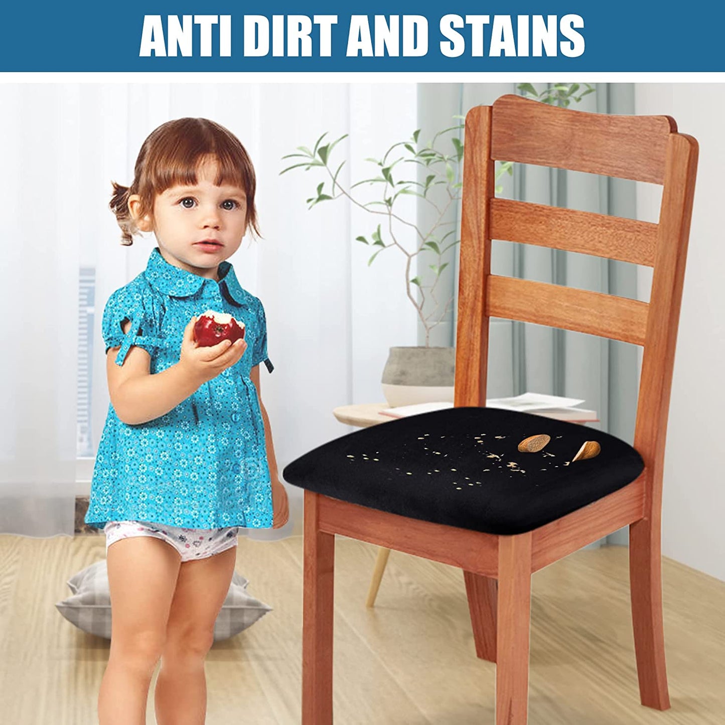 Smiry Original Velvet Dining Chair Seat Covers, Stretch Fitted Dining Room Upholstered Chair Seat Cushion Cover, Removable Washable Furniture Protector Slipcovers with Ties - Set of 2, Black  smiry   