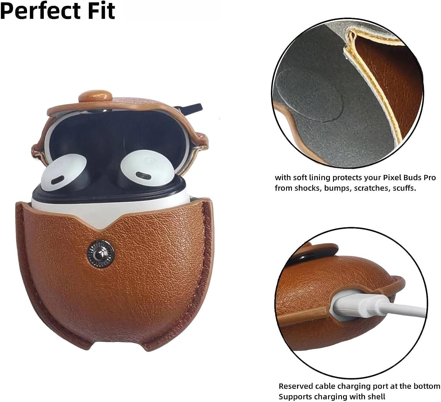 [3 in 1] Compatible for Google Pixel Buds Pro 2022 Cases with Cleaning Kit, Front LED Visible PU Leather Protective Cover Skin with Keychain for Man Women  CASEVERSE   