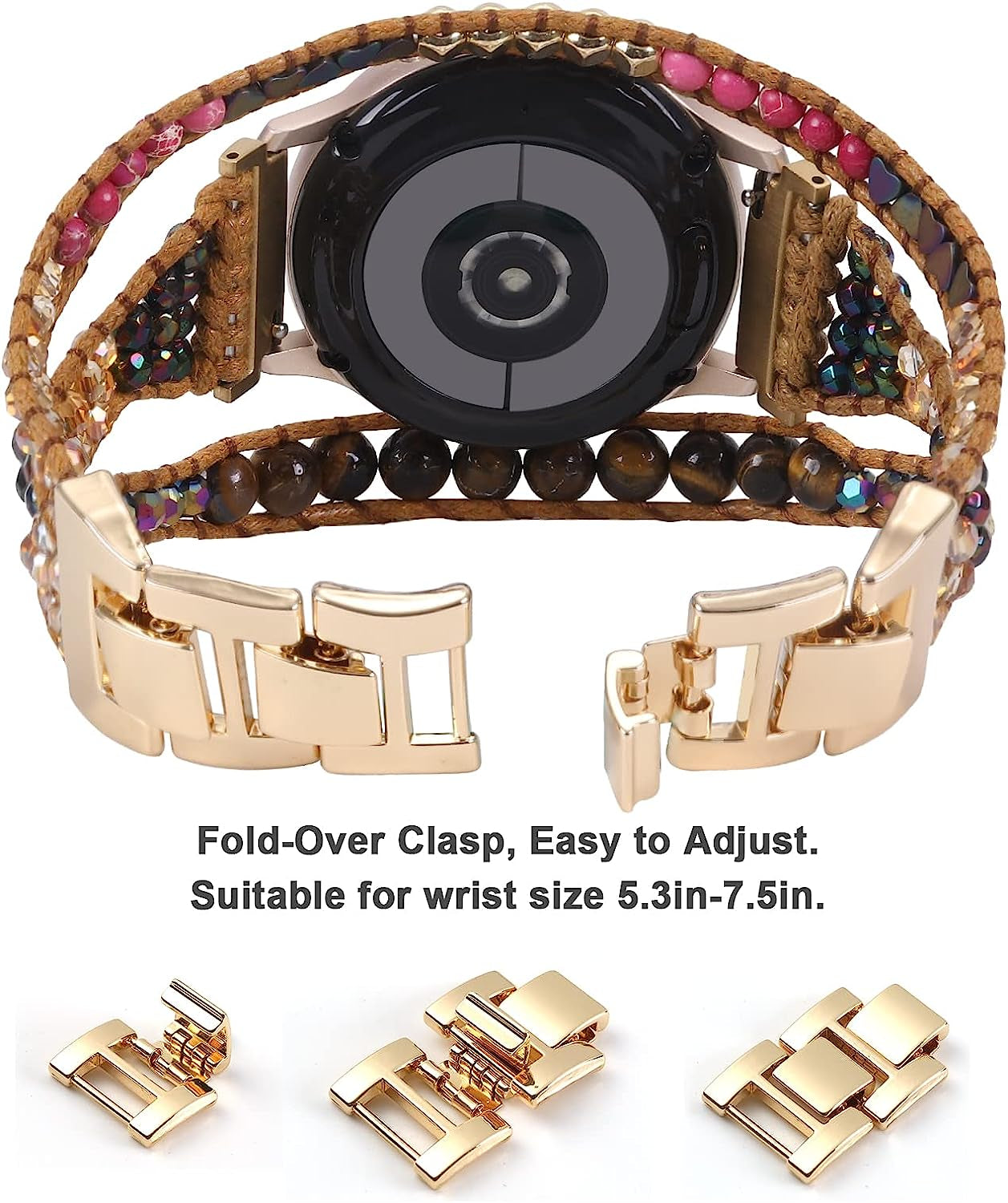 20Mm Boho Beaded Bracelet for Samsung Galaxy Watch 4/5 Band/Active 2 Watch Bands 40Mm 44Mm, Galaxy Watch 5 Pro Band, Multilayer Wraps Natural Stone Strap for Watch 4 Classic 42Mm 46Mm/Watch 3 41Mm  WONMILLE   