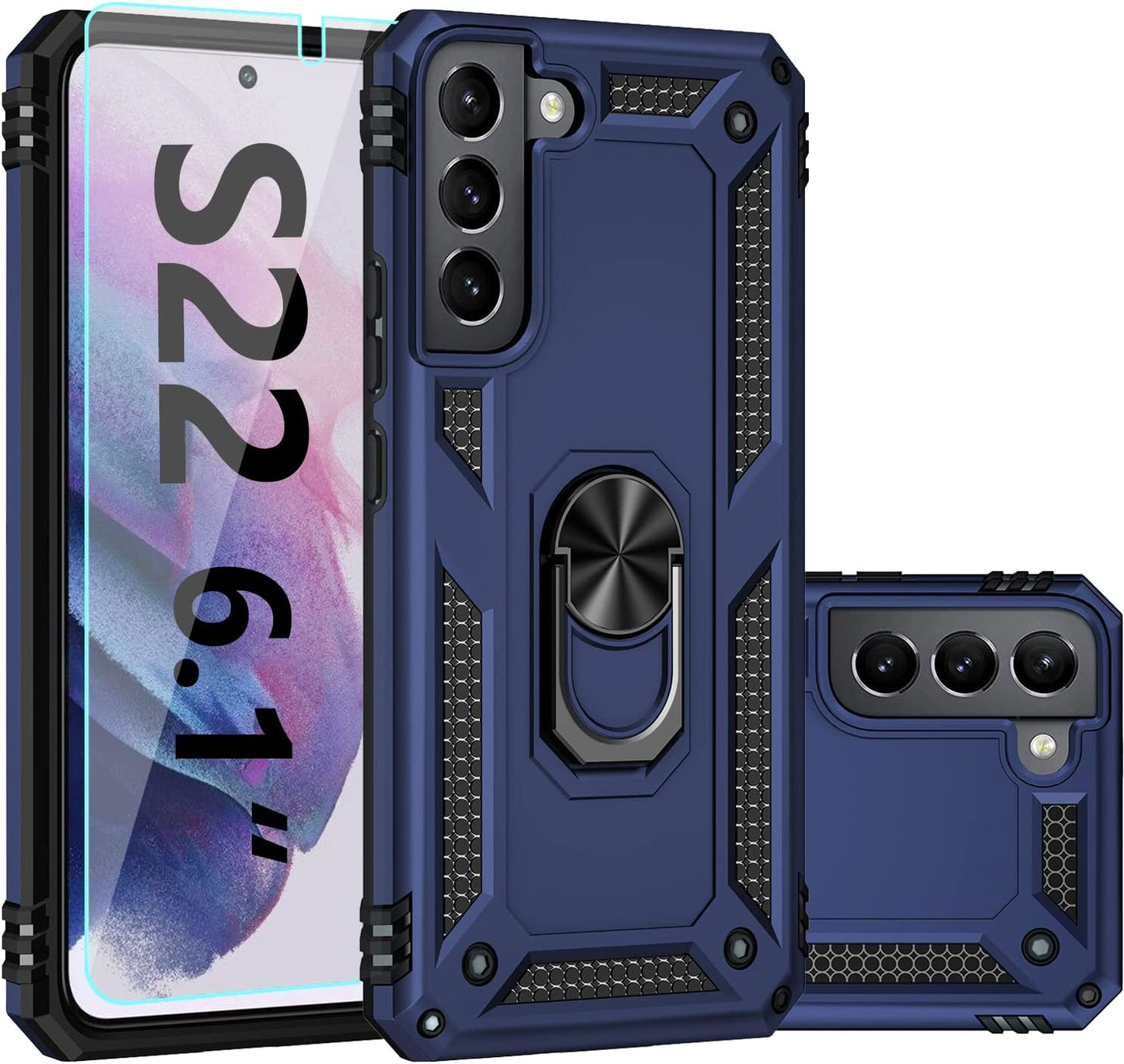 SKTGSLAMY for Samsung Galaxy S22 Case,Galaxy S22 Case,With Screen Protector,[Military Grade] 16Ft. Drop Tested Cover with Magnetic Kickstand Car Mount Protective Case for Samsung S22 5G (Black)  SKTGSLAMY Blue  