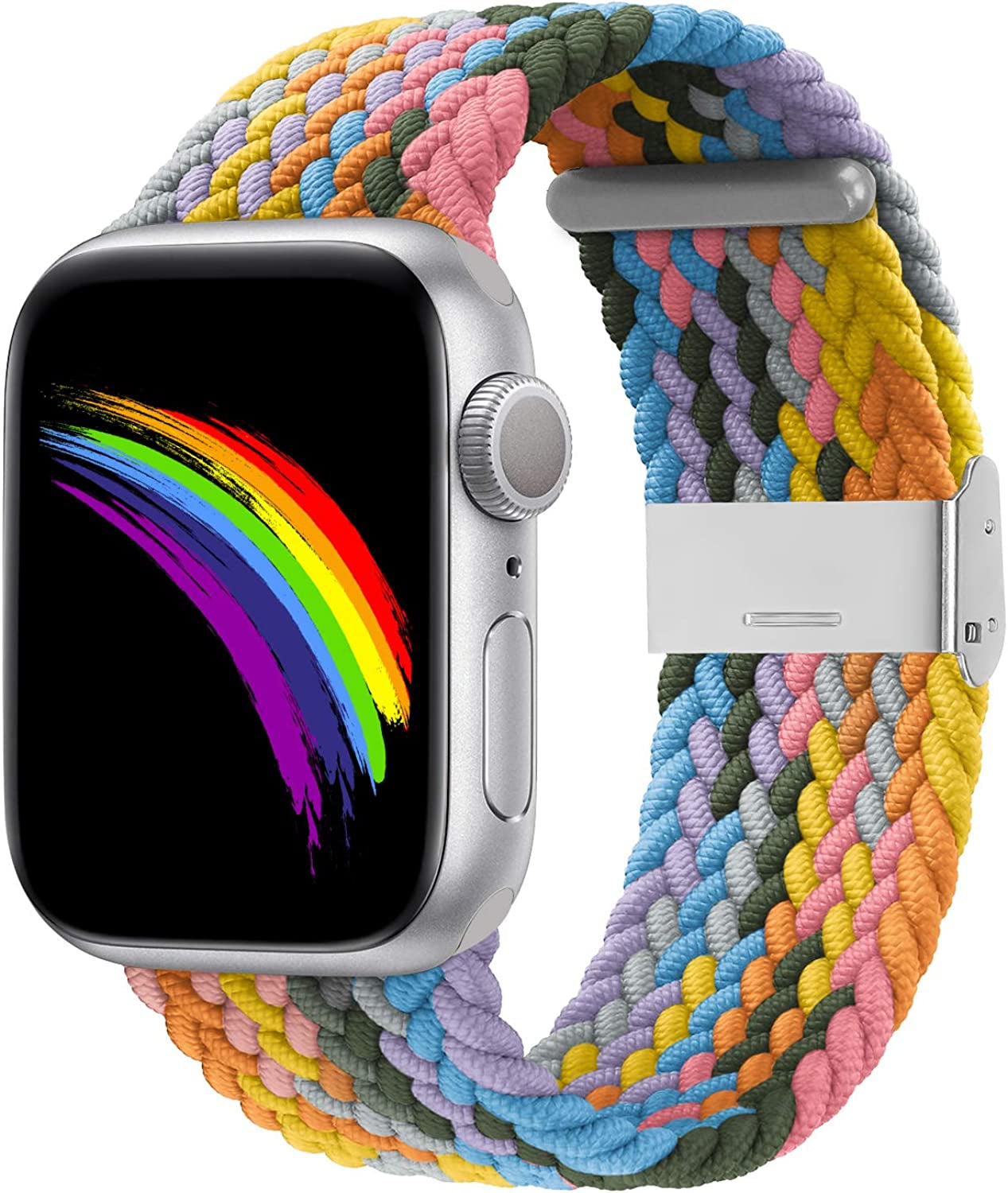 Bagoplus Compatible with Apple Watch Iwatch Bands 49Mm 38Mm 40Mm 41Mm 42Mm 44Mm 45Mm Women Men, Adjustable Braided Solo Loop Stretchable Elastics Sport for Iwatch Series 8/7/6/Se/5/4/3/2/1/Ultra  Bagoplus Light rainbow 42mm/44mm/45mm/49mm - 5.5"-8.5" 