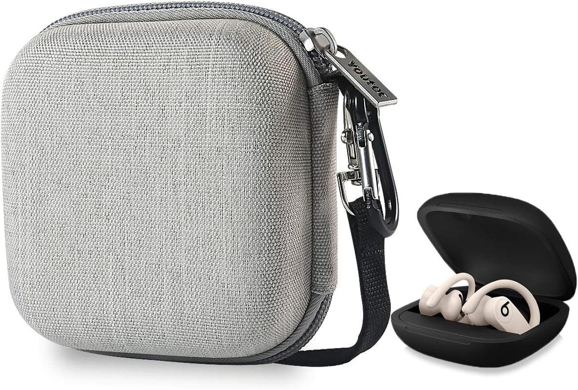 Youtec Compatible with Powerbeats Pro Case Cover, Hard Travel Protective Carrying Storage Cover Case Nylon Accessories Bag Women Men with Lanyard + Carabiner Compatible with Power Beats Pro  Youtec Grey  