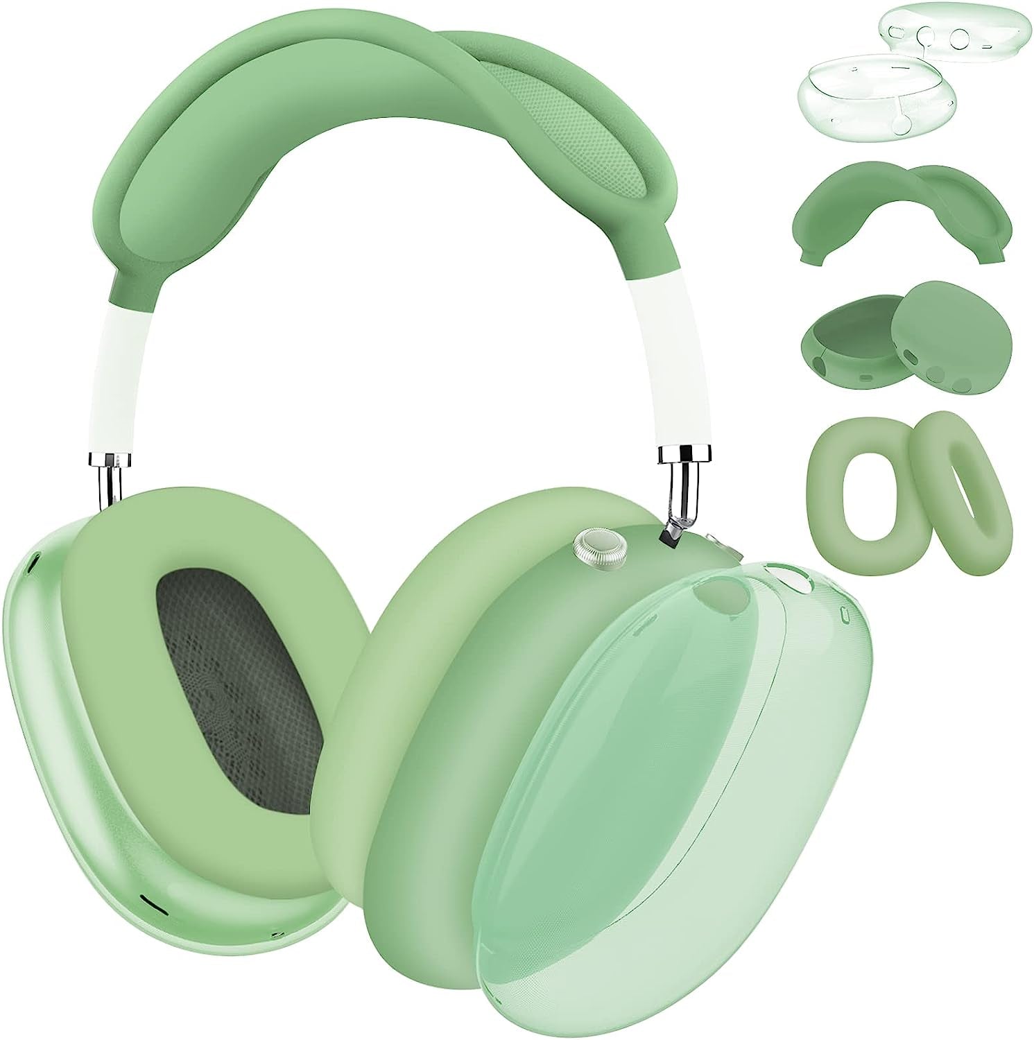 MOLOPPO for Airpods Max Case Cover, Clear Soft TPU Skin Anti-Scratch, Transparent Accessories Ultra Protective Cover for Apple Airpods Max(Clear)  MOLOPPO DB-Clear Green+Silicone Green  