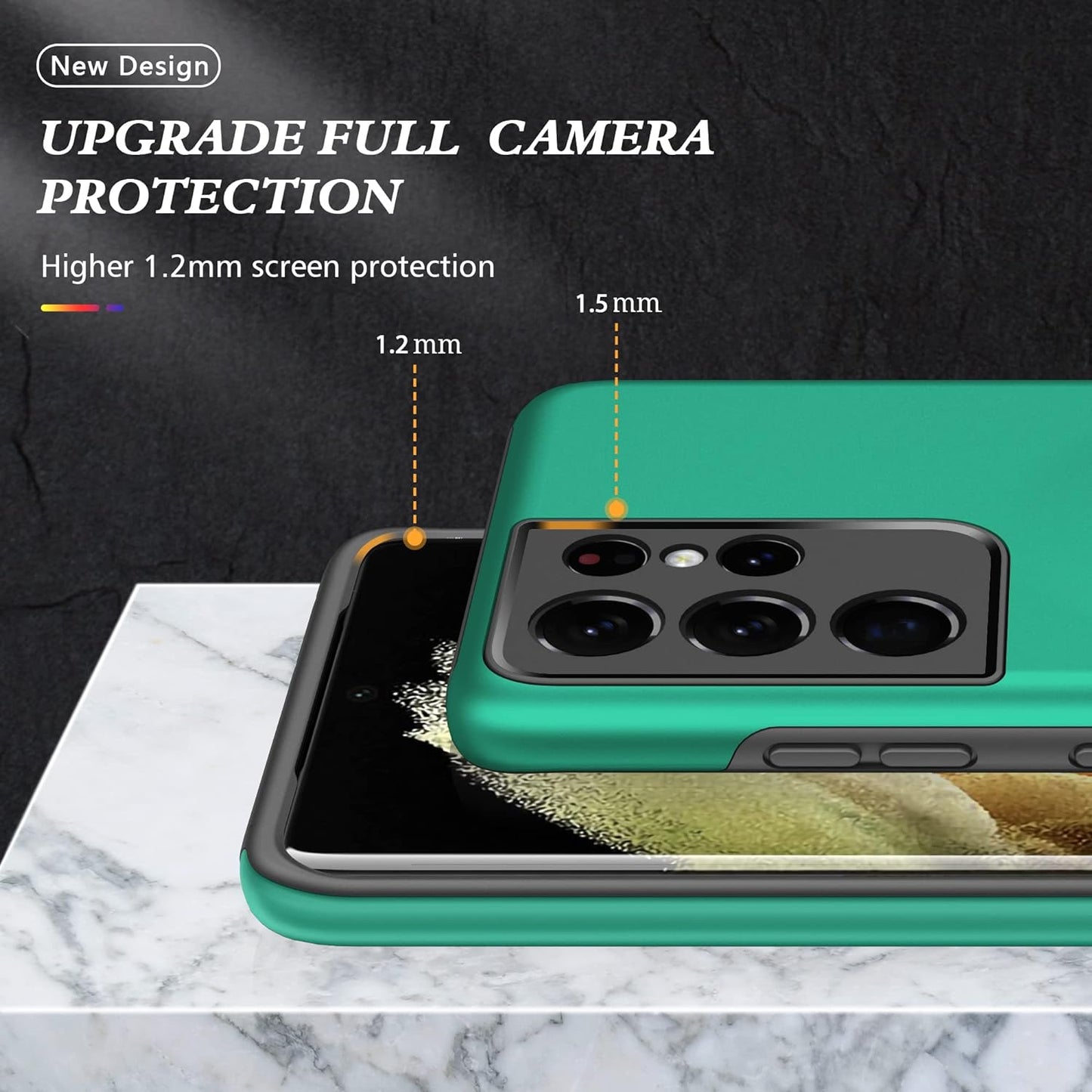 HONG-AMY for S21 Ultra Case, Samsung Galaxy S21 Ultra Case with Self Healing Flexible TPU Screen Protector[2 Pack], Military Grade Invisible Kickstand Phone Case for Galaxy S21 Ultra 5G-Green  HONG-AMY   