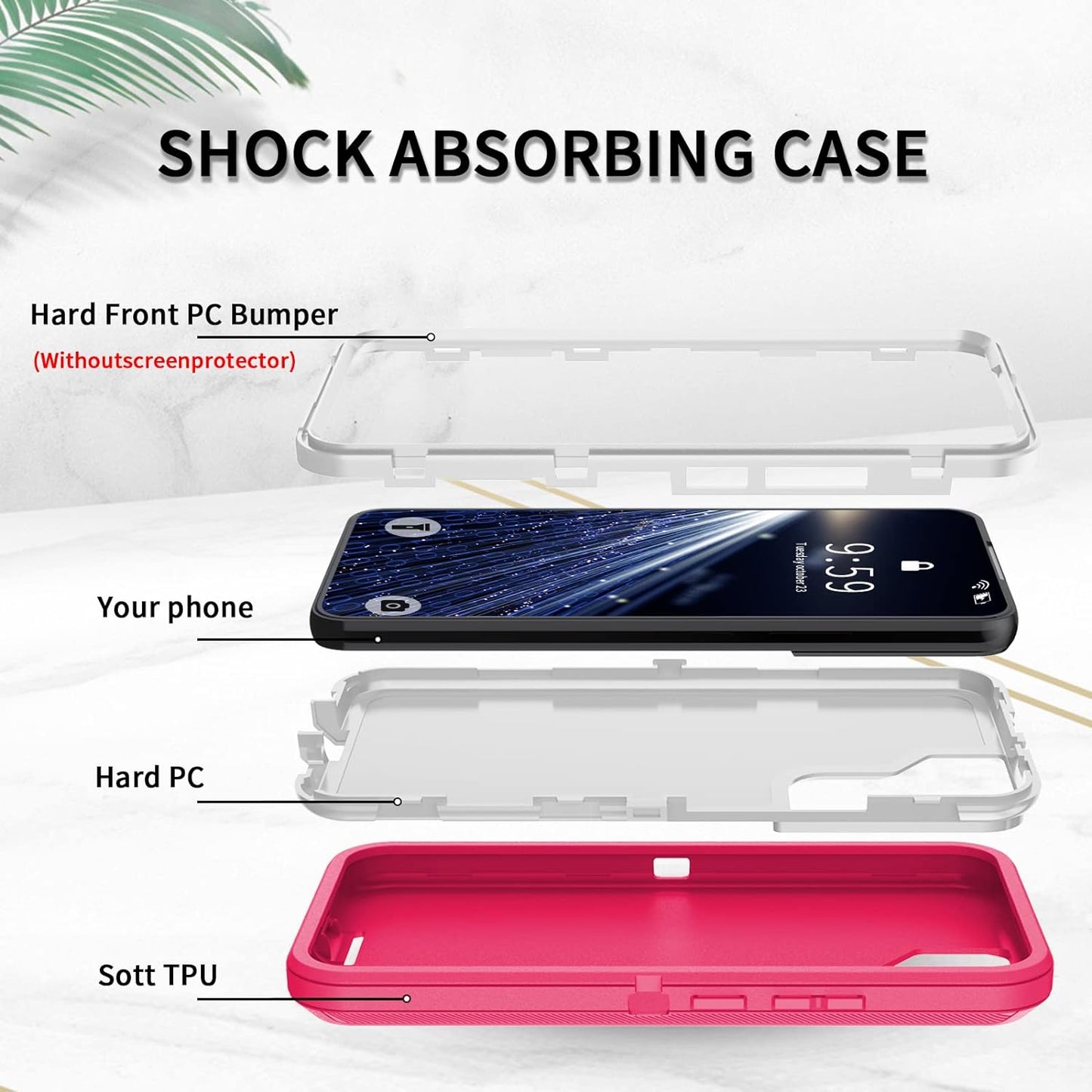 SZFIRSTEY Case for Galaxy S22 Plus, Drop Protection Rugged Shockproof Military Protective Bumper Phone Cover Armor Heavy Duty for Samsung Galaxy S22 plus (Hot Pink/White)  SZFIRSTEY   