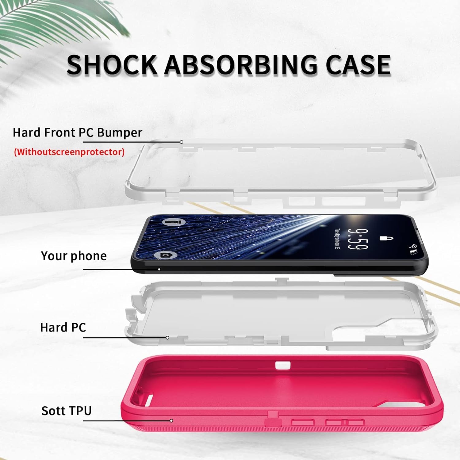 SZFIRSTEY Case for Galaxy S22 Plus, Drop Protection Rugged Shockproof Military Protective Bumper Phone Cover Armor Heavy Duty for Samsung Galaxy S22 plus (Hot Pink/White)  SZFIRSTEY   