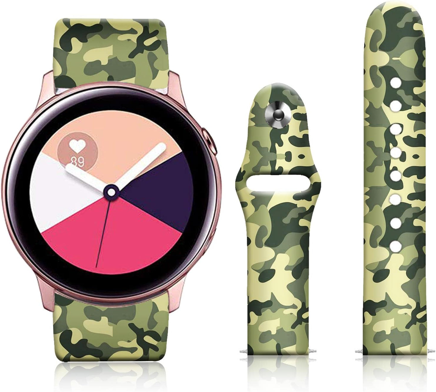 20MM Silicone Sport Bands Compatible for Samsung Galaxy Watch 4 40Mm 44Mm/Classic 42Mm 46Mm/Watch 3 41Mm, Active 2 Watch Bands /Gear S2, FTFCASE Turquoise Pattern Strap for Women Men Girls  FTFCASE Classic Camouflage  