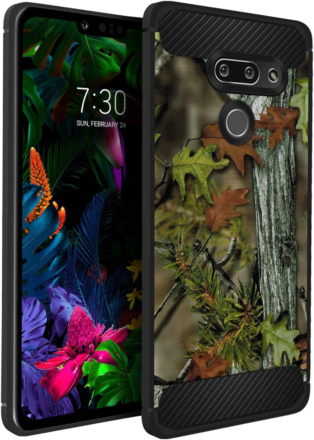 Casesondeck Flag Case Compatible with [LG G8 Thinq] Hunters Series Slim No Bulk Carbon Fiber Texture Black Flexible TPU Material (Deer Flag)  CasesonDeck Tree Hunters Camo  