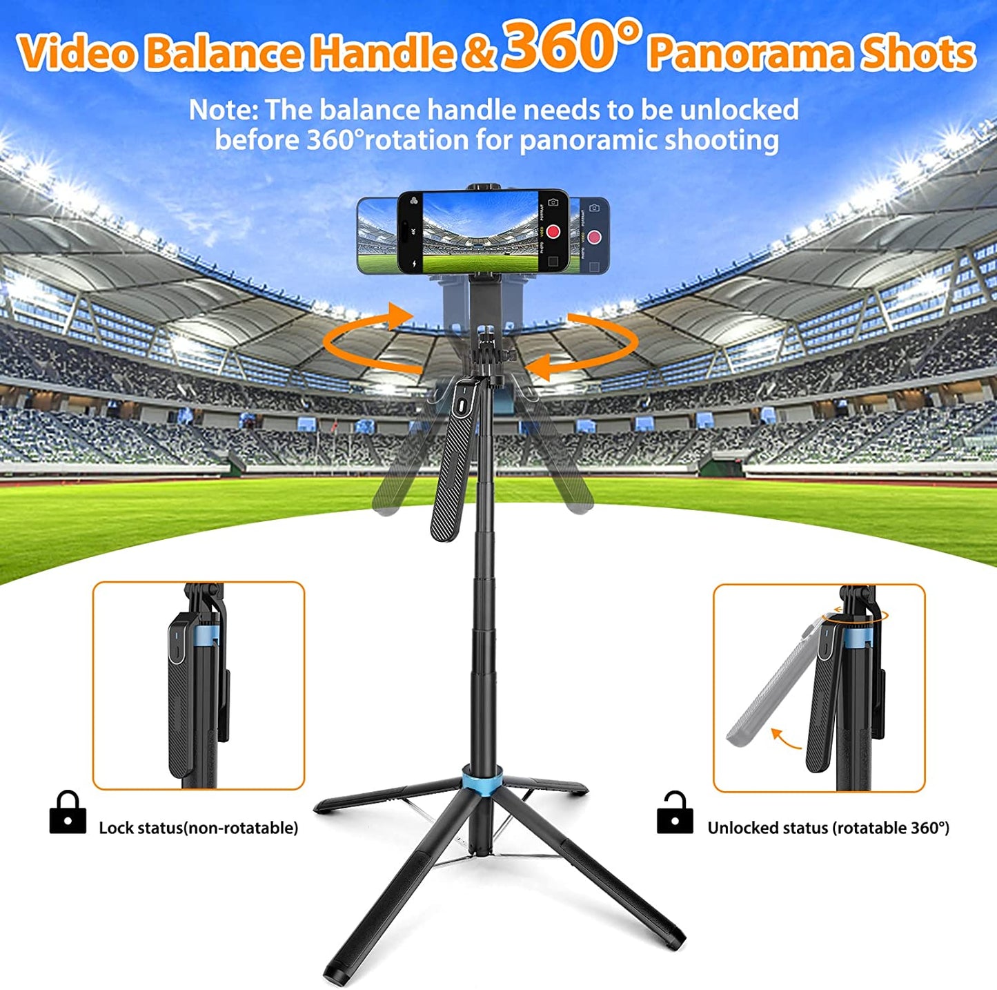 Eocean 71" Tall Selfie Stick Tripod Quadripod with Remote & Video Balance Handle, Aluminum Alloy Extendable Cell Phone Tripod Stand, Travel Tripod Phone Holder Compatible with Iphone/Android/Gopro  EOCEAN   