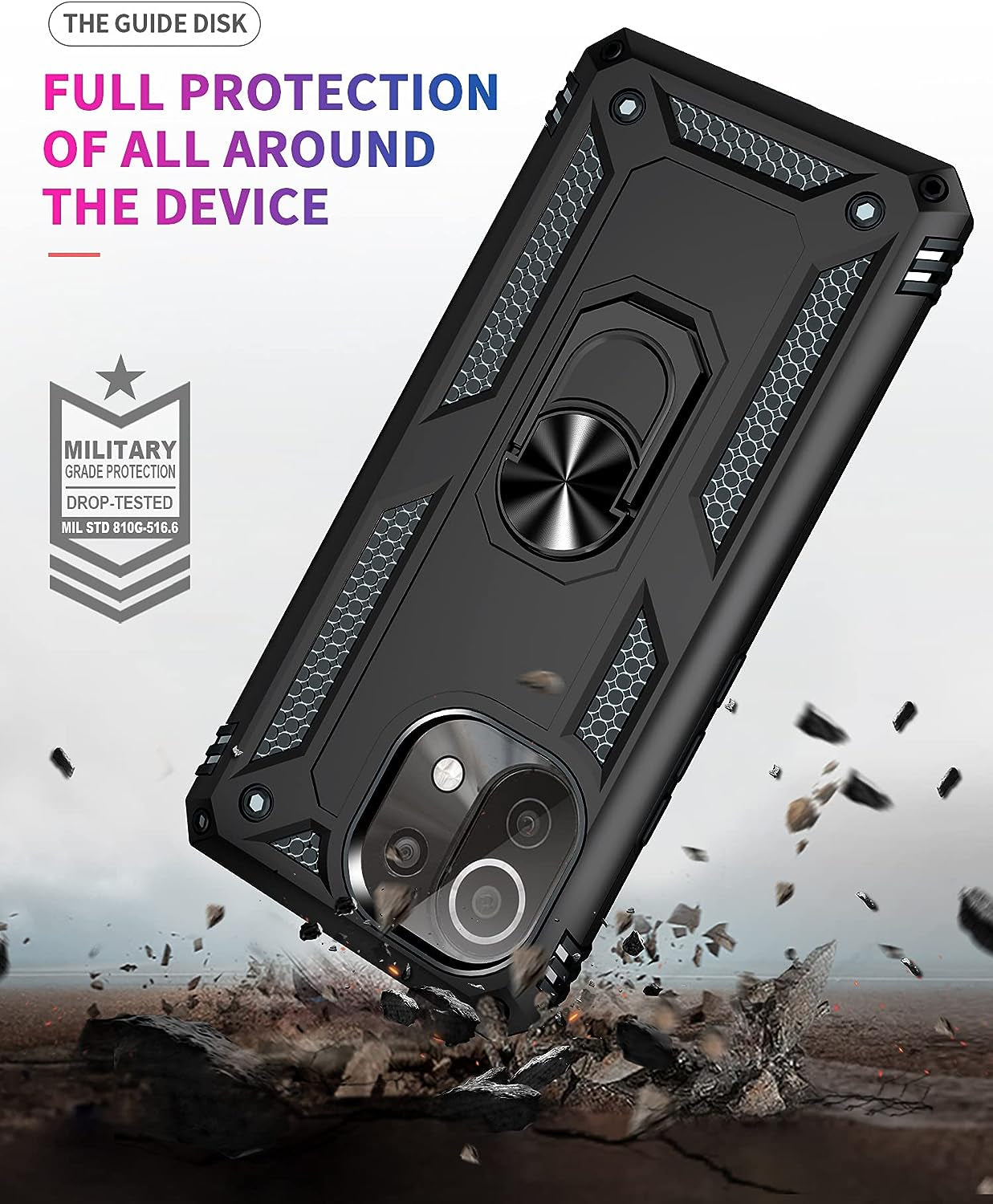 For Xiaomi Mi 11 Lite Case with Screen Protctor,Mi 11 Lite 5G Phone Case,Military-Grade Protective Dual Layer Heavy Duty with Kickstand Car Mout Magnetic Cover for Xiaomi Mi 11 Lite(Mi11 Lite, Black)  Generic   