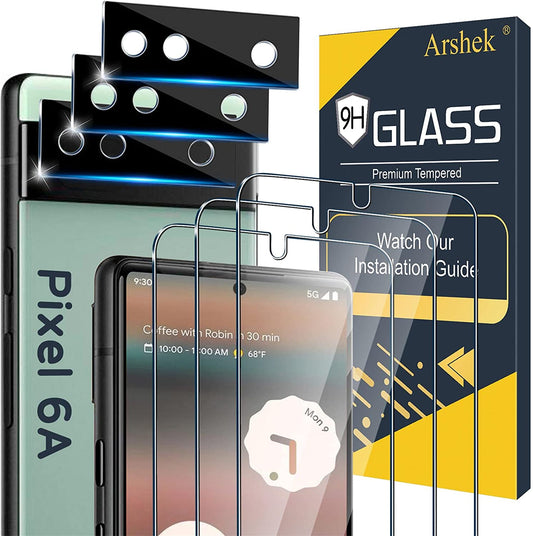 [3+3 Pack] Glass Screen Protector for Google Pixel 6A 5G, 9H Tempered Glass, Ultrasonic Fingerprint Compatible,Hd Clear Case Friendly for Google Pixel 6A Glass Screen Protector  Arshek   