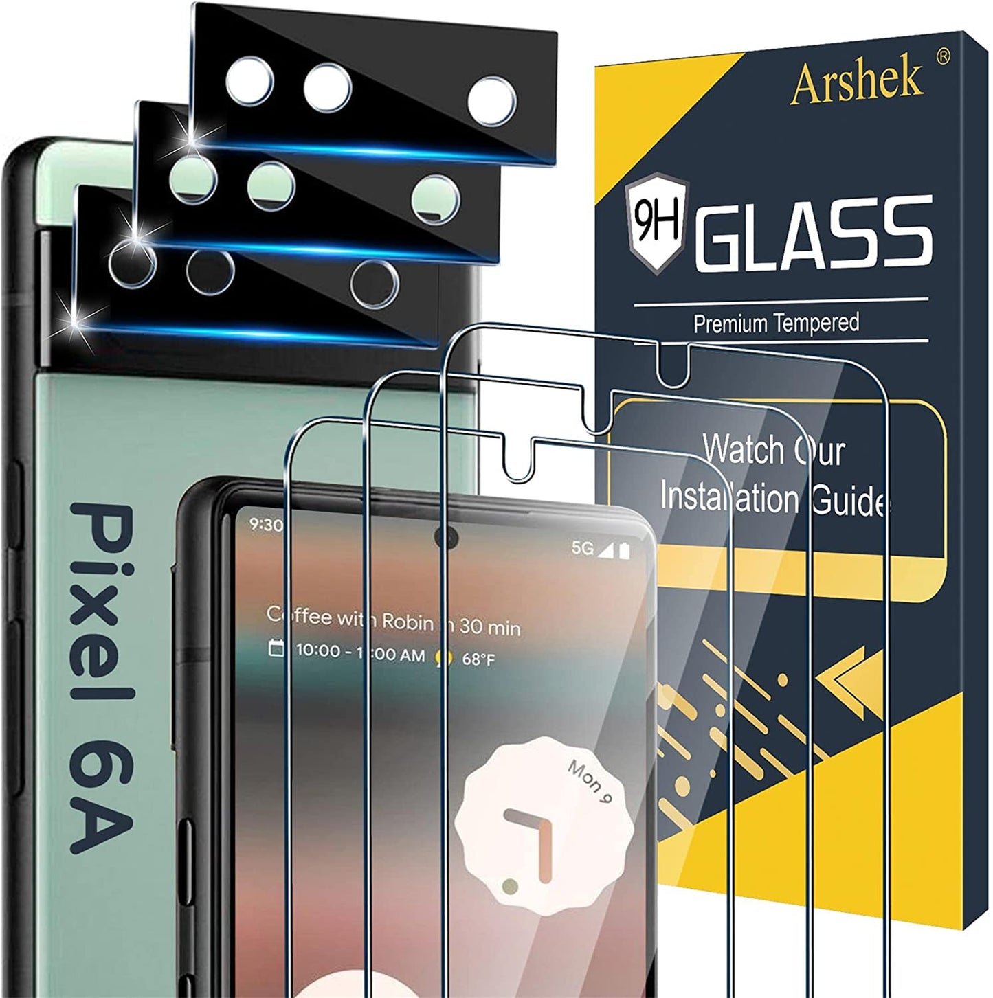 [2+2 Pack] for Google Pixel 6 Pro Screen Protector, 9H Tempered Glass, Ultrasonic Fingerprint Compatible, 3D Curved, HD Clear Scratch Resistant for Google Pixel 6 Pro 5G Glass Screen Protector  Arshek Google Pixel 6A  