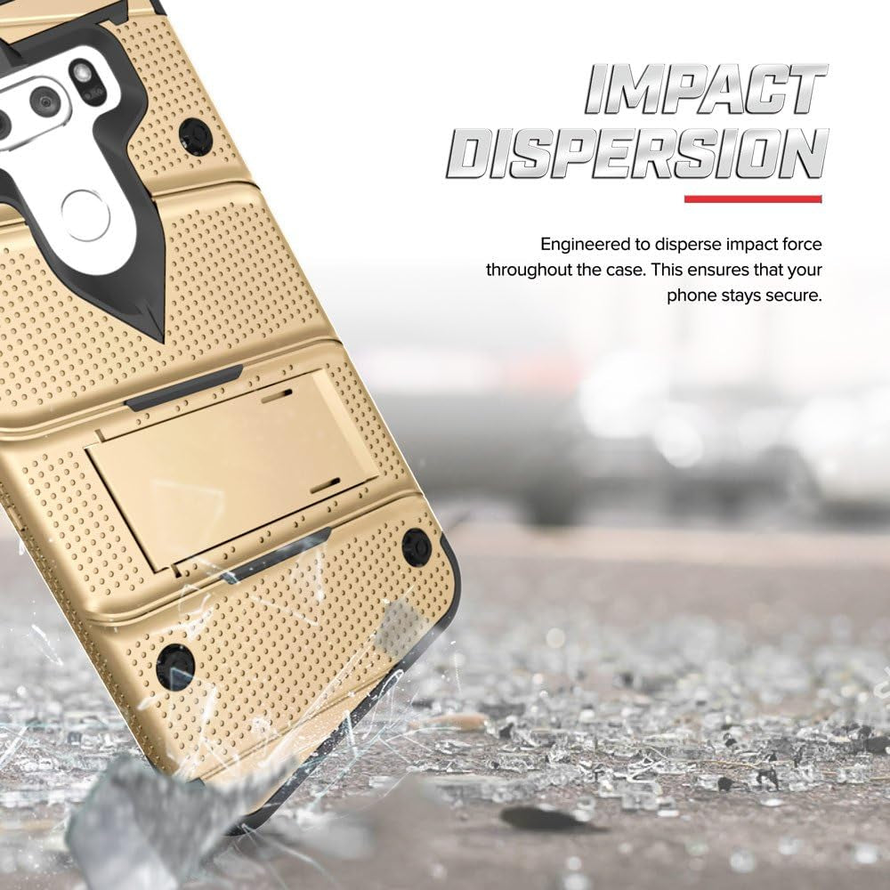 Zizo Bolt Series Compatible with LG V30 Case Military Grade Drop Tested with Tempered Glass Screen Protector, Holster LG V35 Thinq Case Gold Black  Zizo   