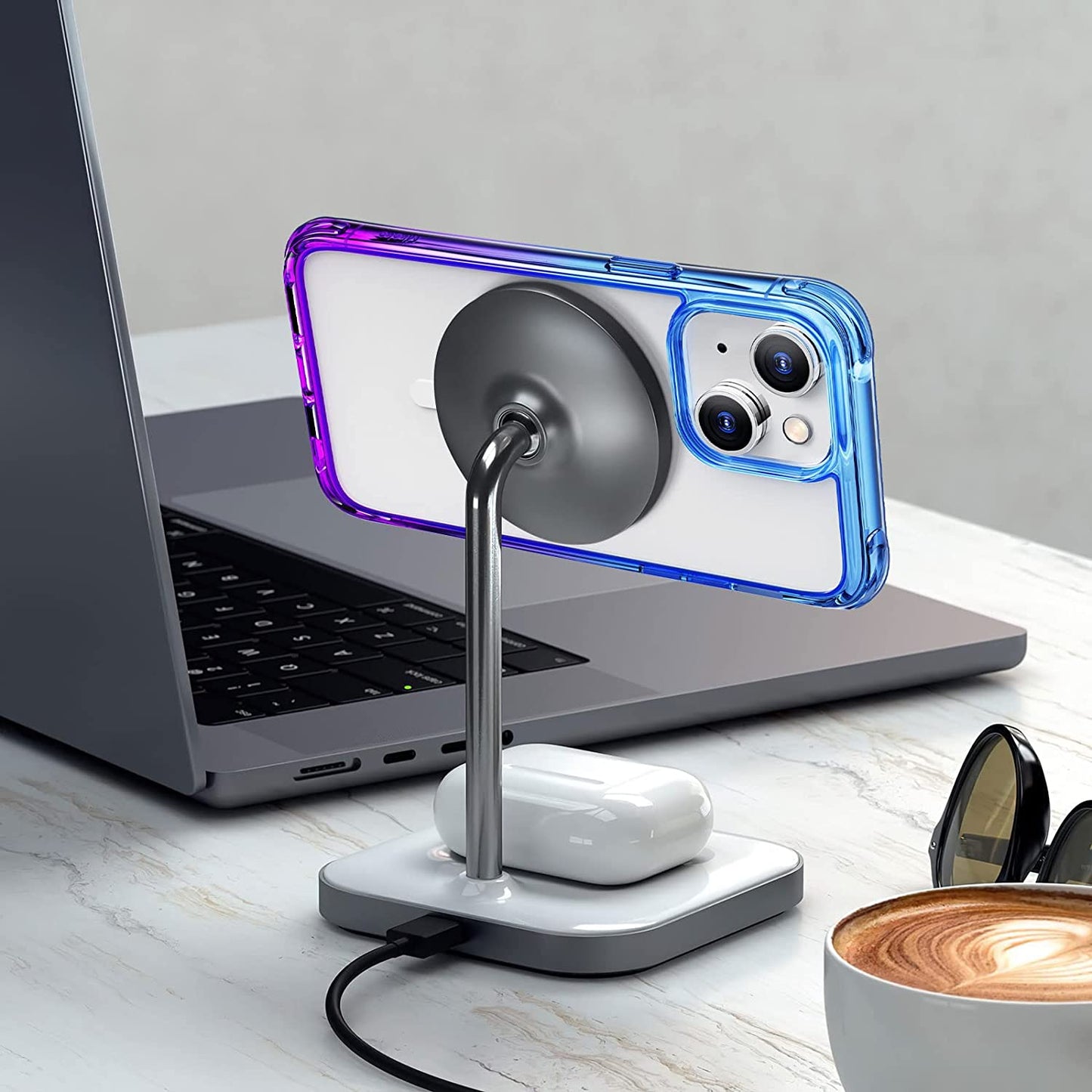 Mkeke Magnetic Designed for Iphone 14 Case for Iphone 13 Case Clear with Magsafe [Military Grade Drop Protection] [Not Yellowing] Shockproof Phone Case for Apple Iphone 13/14 - Purple Blue  Shenzhen Make Technology Company Limited   