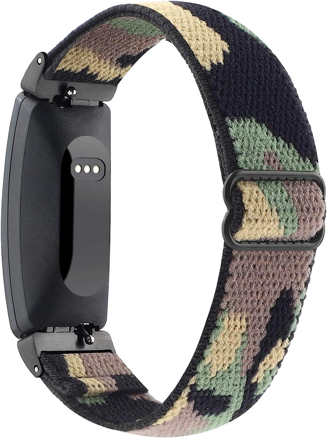 YOSWAN Adjustable Elastic Watch Band Compatible with Fitbit Inspire 2/ Inspire Hr/Inspire, Soft Nylon Stretchy Strap Wristbands Accessories Replacement Bands for Fitbit Inspire Women Men  YOSWAN Black Green Camo  