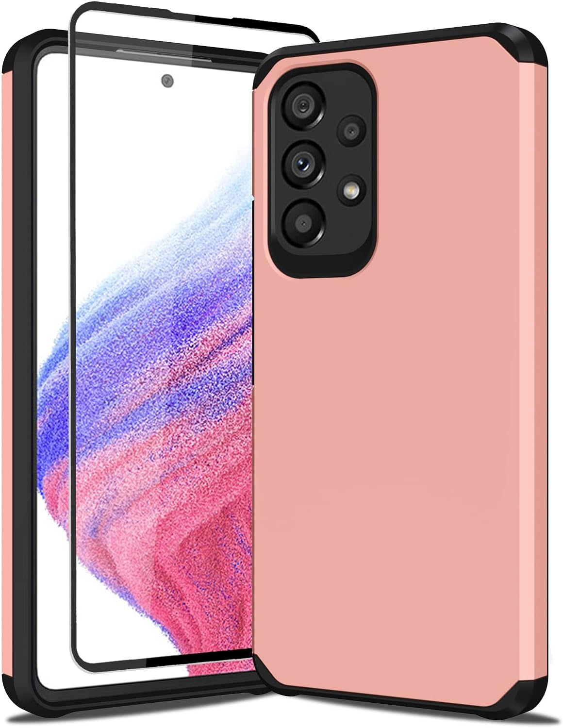 Sunstory for Galaxy A53 5G Case with Tempered Glass Screen Protector, Samsung A53 5G Case, Hybrid Shock Proof Rugged Bumper PC+TPU Cover for Samsung Galaxy A53 5G Case Phone (A53 5G, Navy Blue)  SunStory Rose Gold A53 5G 