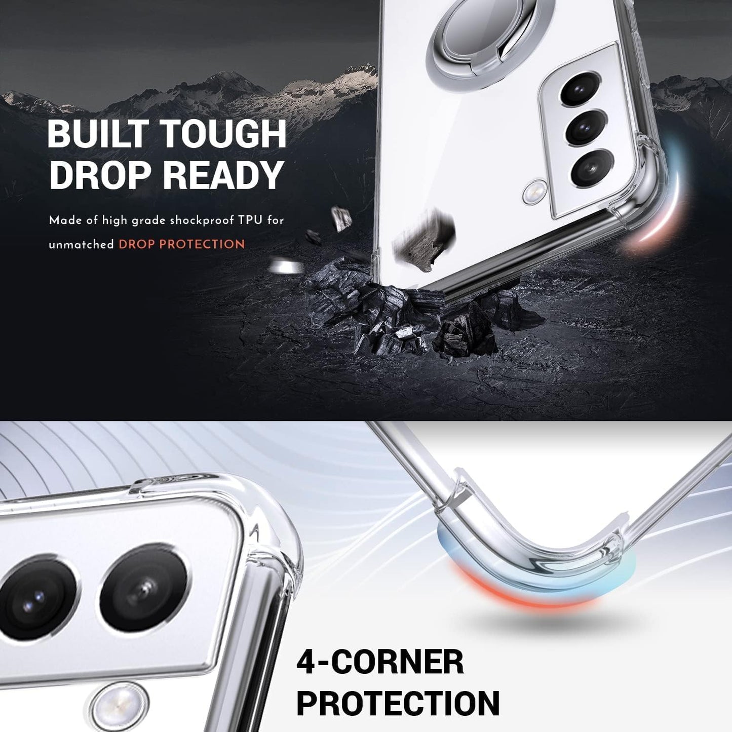 Silverback for Galaxy S21 Case Clear with Ring Kickstand, Protective Shock -Absorbing Bumper Shockproof Phone Case for Samsung Galaxy S21 5G -Clear  Silverback inc   