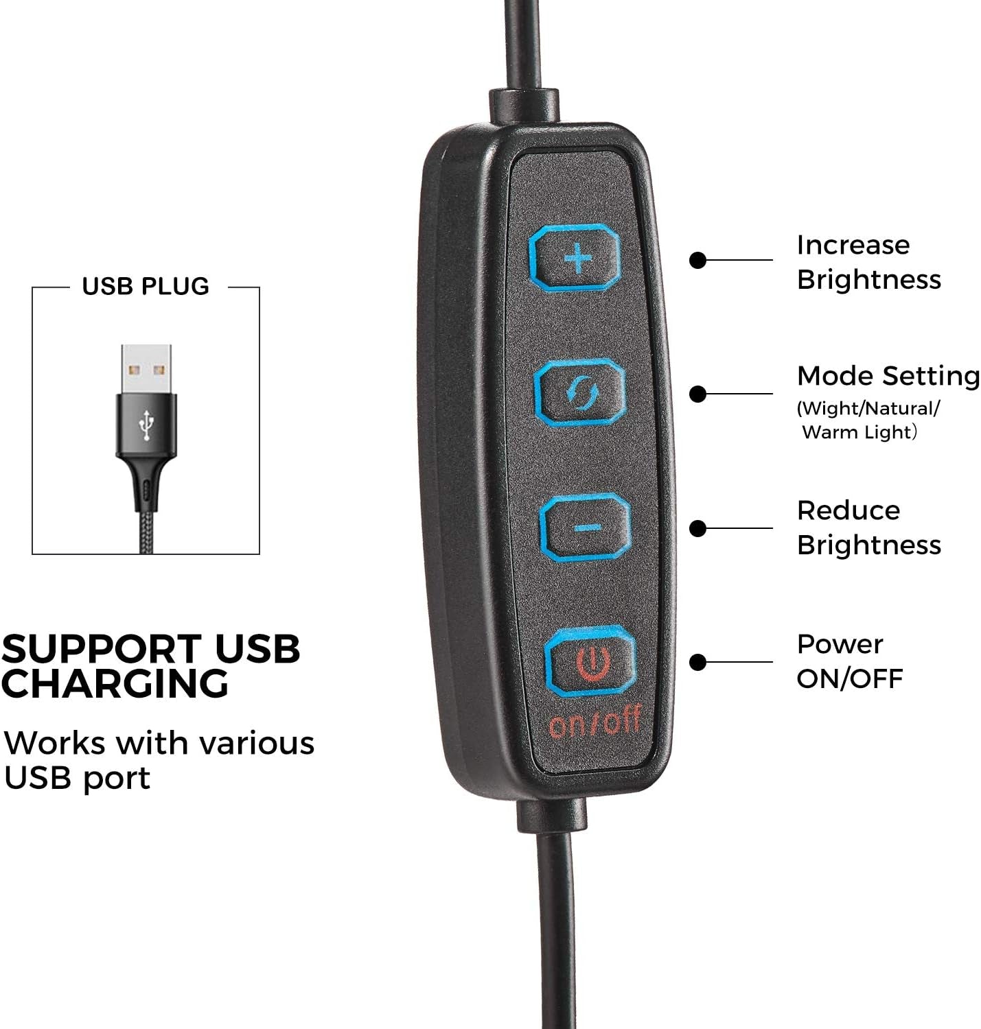 Selfie Ring Light 10" with Tripod Stand and Phone Holder Portable Desk Makeup LED Ring Light with 3 Lighting Colors and 10 Brightness for Photography/Makeup/Video/Live Streaming  Evanee   