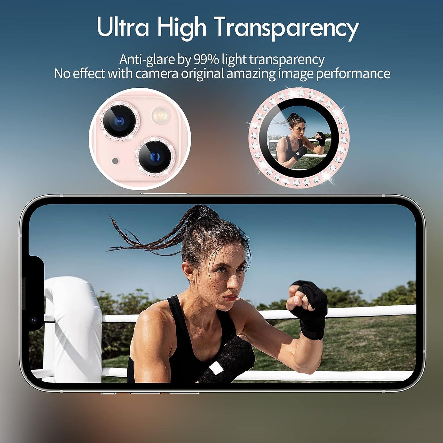Xfilm Bling Diamond Camera Lens Protector for Iphone 13 / Iphone 13 Mini, HD Clear Tempered Glass Camera Lens Screen Protection Cover, Case Friendly, Scratch Proof (Diamond Pink)  Xfilm   