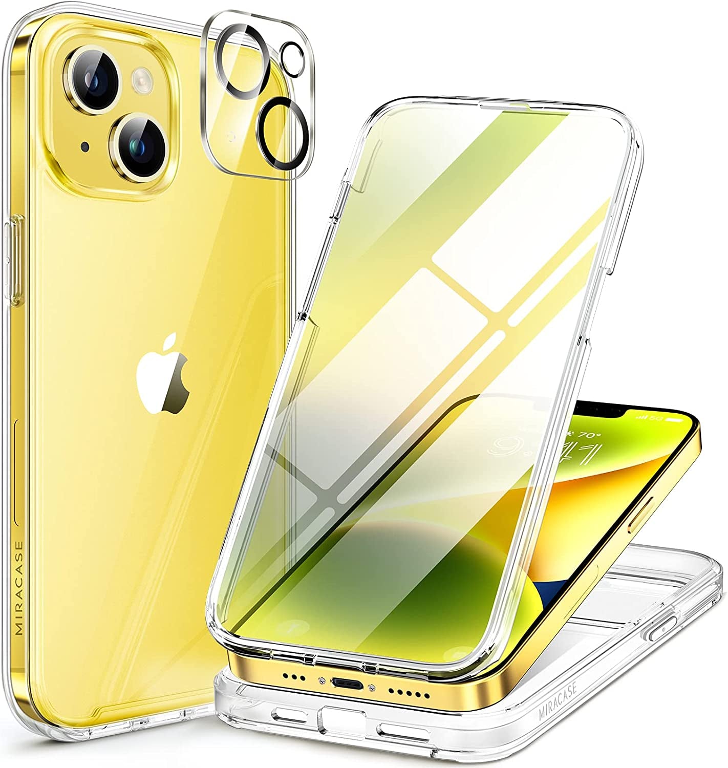 Miracase Glass Series Designed for Iphone 14 Case 6.1 Inch, 2023 Upgrade Full-Body Clear Bumper Case with Built-In 9H Tempered Glass Screen Protector and Camera Lens Protector,Purple  Miracase AD-Clear  