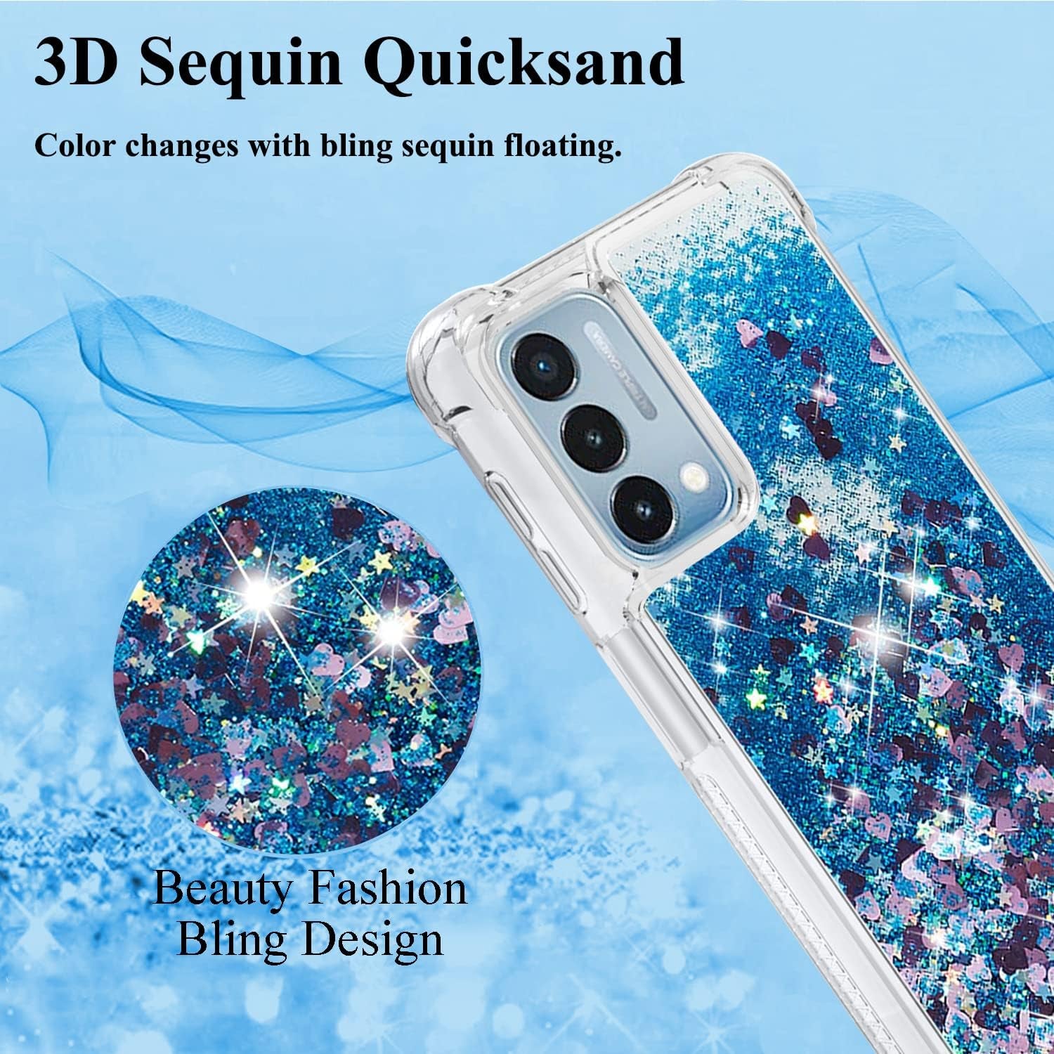 Yarxiawin Comepatible with Oneplus Nord N200 5G Case Glitter Sparkle Gold, Luxury Oneplus Nord N200 5G Phone Case Silicone Shiny Bumper Protective Case Anti-Scratch Cover (Blue)  Yarxiawin   