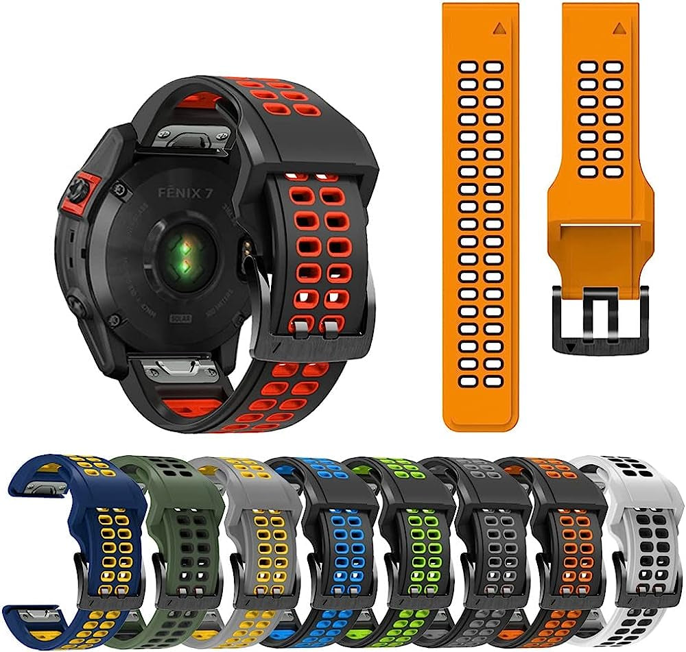 REYDA Silicone Band Compatible for Garmin Fenix 7/6/6 Pro/5/5 Plus, Soft Breathable Silicone Metal Bracelet Sport Wristband Replacement Band for Garmin Forerunner 935/945/955/965/Approach S60/S62  REYDA   