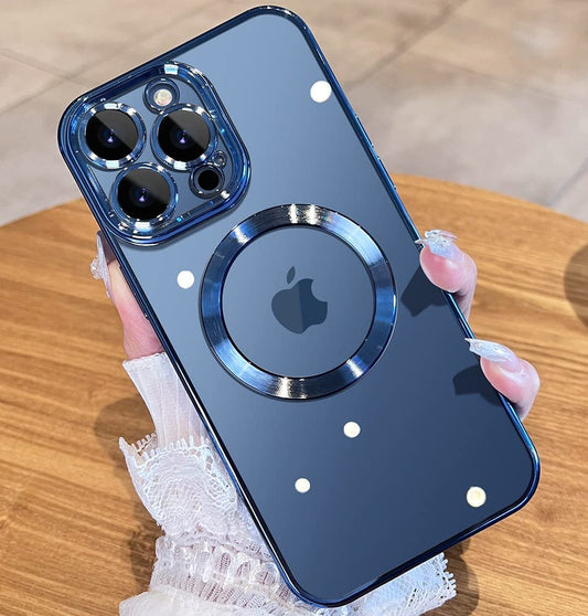 JUESHITUO Magnetic Matallic Glossy Clear for Iphone 14 Pro Case with Full Camera Cover Protection [No.1 Strong N52 Magnets] [Military Grade Drop Protection] for Women Girls Phone Case (6.1")-Blue  JUESHITUO   