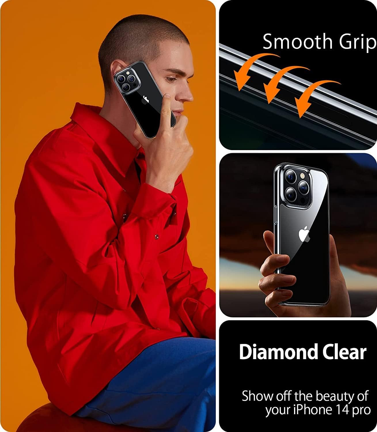 TORRAS Diamond Clear Iphone 14 Pro Case, 10FT Military Grade Drop Tested, Non-Yellowing, Shockproof Protective Hard Back Slim Thin Clear Case for Iphone 14 Pro Phone Case, 6.1 Inch, Clear  TORRAS   