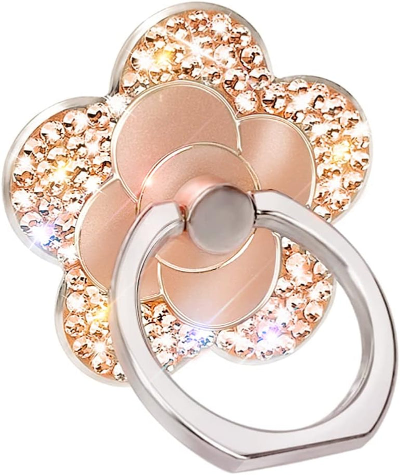 Bling Cute Flower Cell Phone Ring Holder with Bling Crystal Rhinestone 360°Rotation Metal Finger Stand Kickstand Universal Compatible with Iphone Samsung Galaxy LG Google Ipad （Pink）  Walaivgne rose gold  