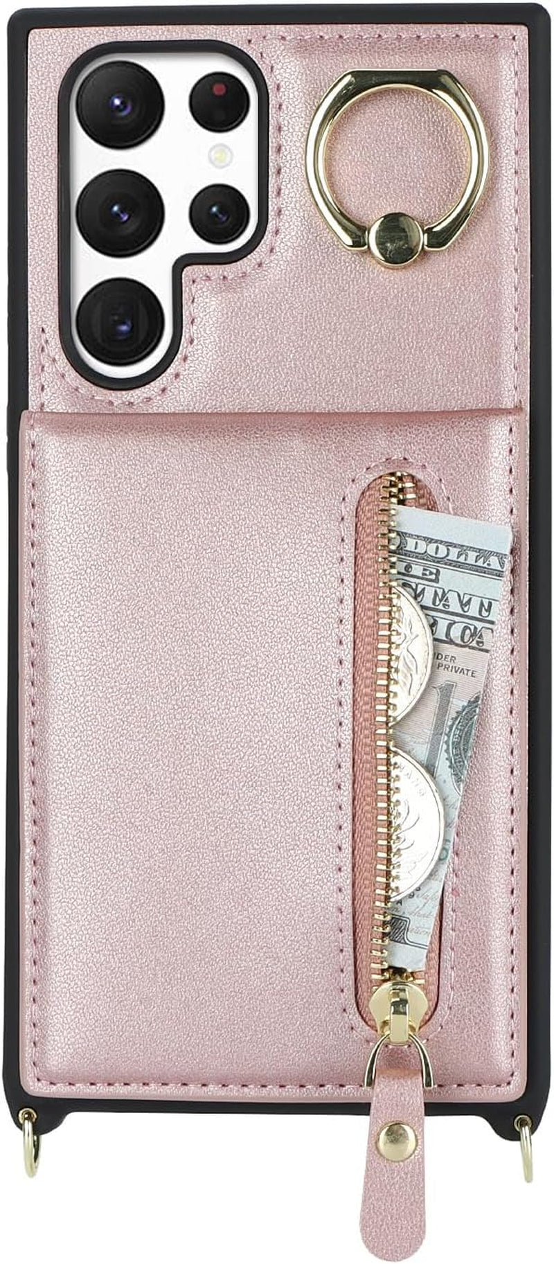 DEYHU Samsung Galaxy Note 20 Ultra Case with Card Holder for Women,Galaxy Note 20 Ultra Phone Case Wallet with Strap Credit Card Slots Crossbody with Kickstand Zipper Case - Rose Gold  DEYHU   