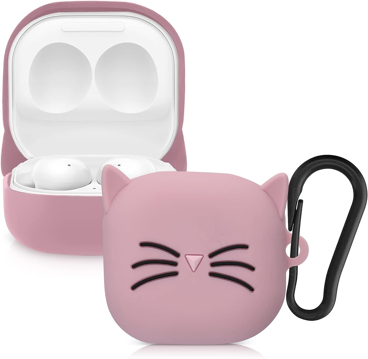 Kwmobile Silicone Case Compatible with Samsung Galaxy Buds 2 Pro/Buds 2 / Buds Live - Case Soft Cover - Cat Black/Pink  KW-Commerce   