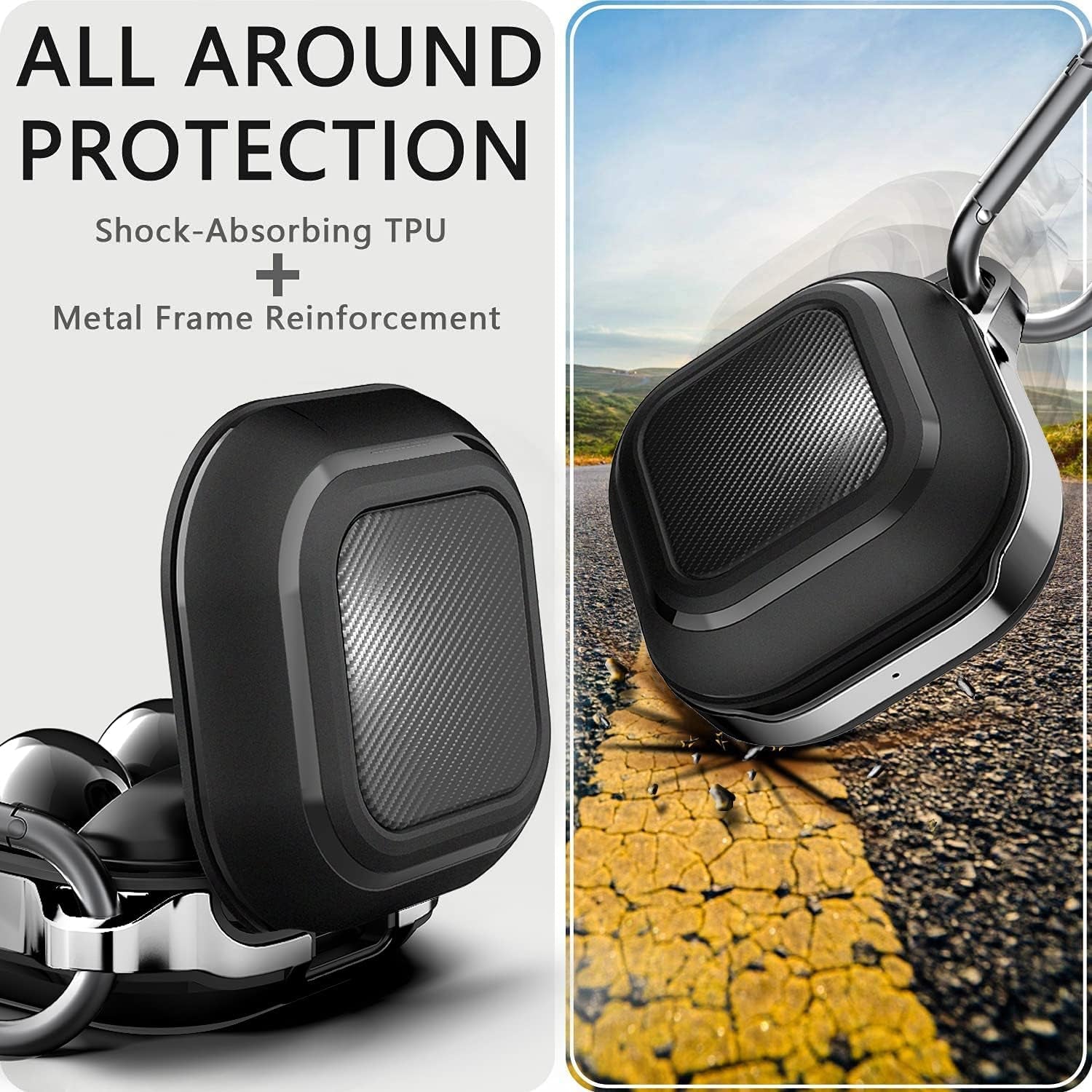 HALLEAST for Galaxy Buds 2 Pro Case 2022/ Galaxy Buds 2 Case 2021/ Galaxy Buds Pro Case 2021/ Galaxy Buds Live Case 2020, TPU Cover Metal Alloy Carrying Case with Carabiner, Black Graphite  HALLEAST   