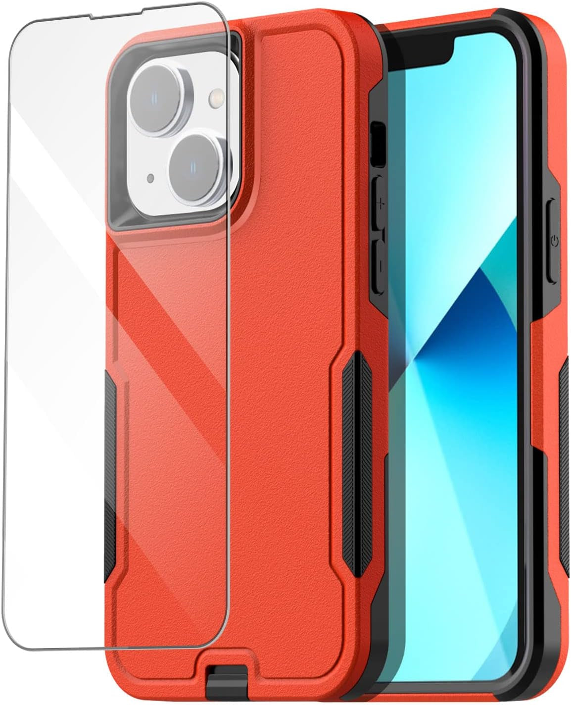 Aicase for Iphone 13 Case with Glass Screen Protector,Heavy Duty Drop Protection Full Body Rugged Shockproof Military Protective Tough Durable Cover for Iphone 13 6.1"_4  AICase Orange/Black+Glass Protector  