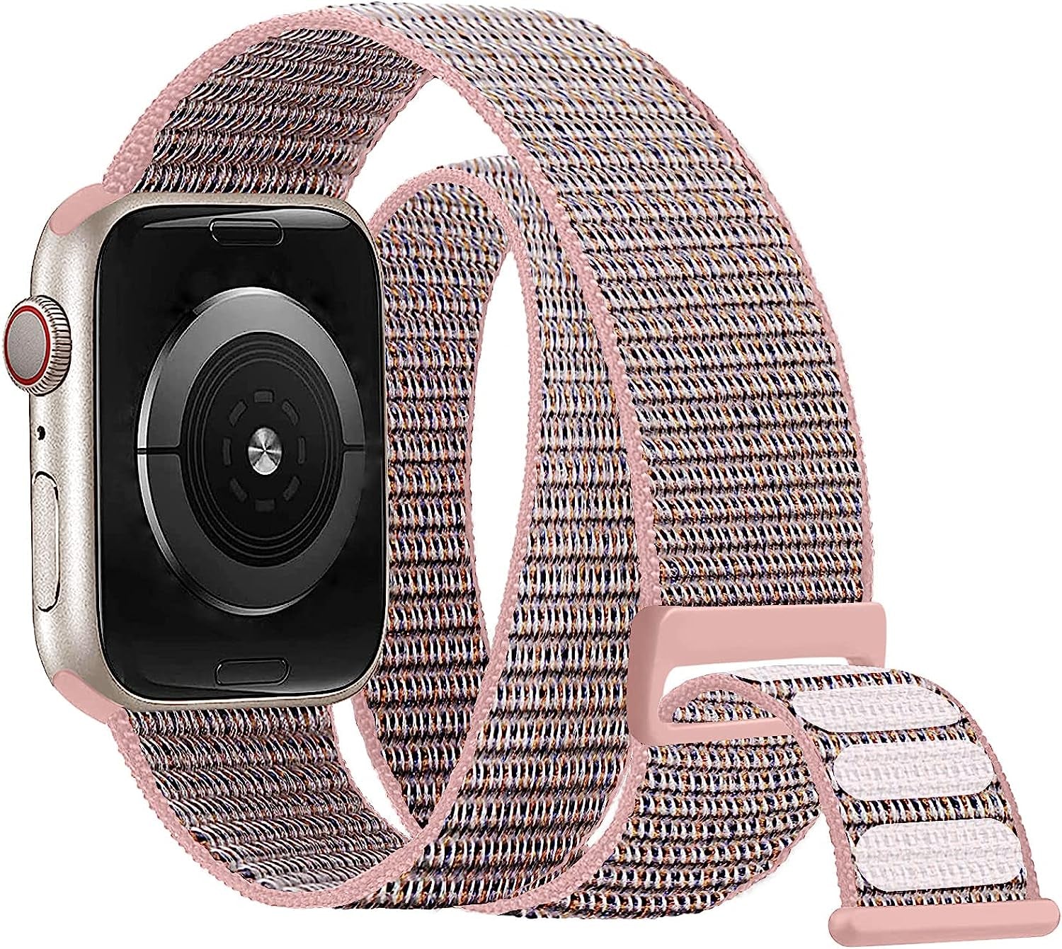 For Apple Watch Band 49Mm 45Mm 41Mm 44Mm 40Mm 42Mm 38Mm, Double Tour Nylon Sport Loop Strap Women Men Hook and Loop Fastener Bracelet for Iwatch Series Ultra 8 7 SE 6 5 4 3 2 1  SOLOLUP Pink Sand 49/45/44/42mm 