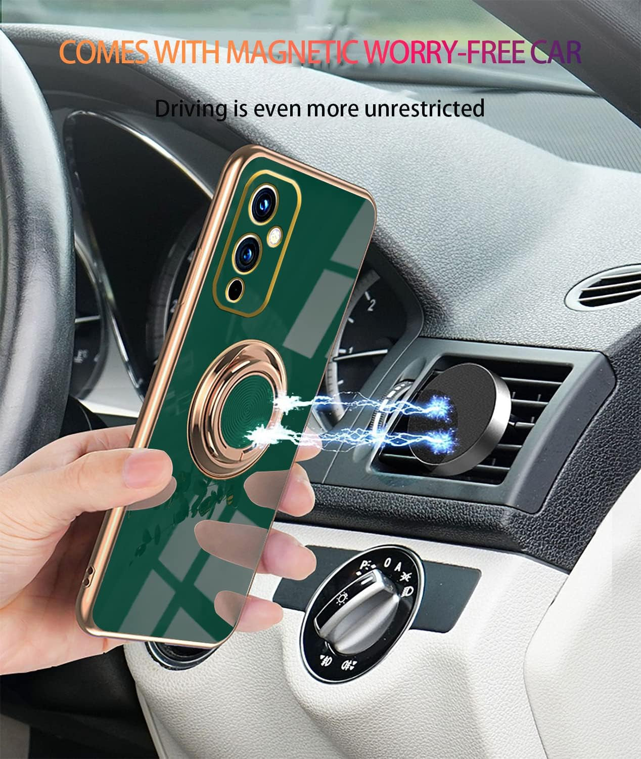 Jancyu Compatible with Oneplus 9 Case, Phone Case for One plus 9 Cute Silicone Protective Fundas with 360 Degrees Magnetic Life Holder Bracket Mobile Caver (Dark Green)  Jancyu   