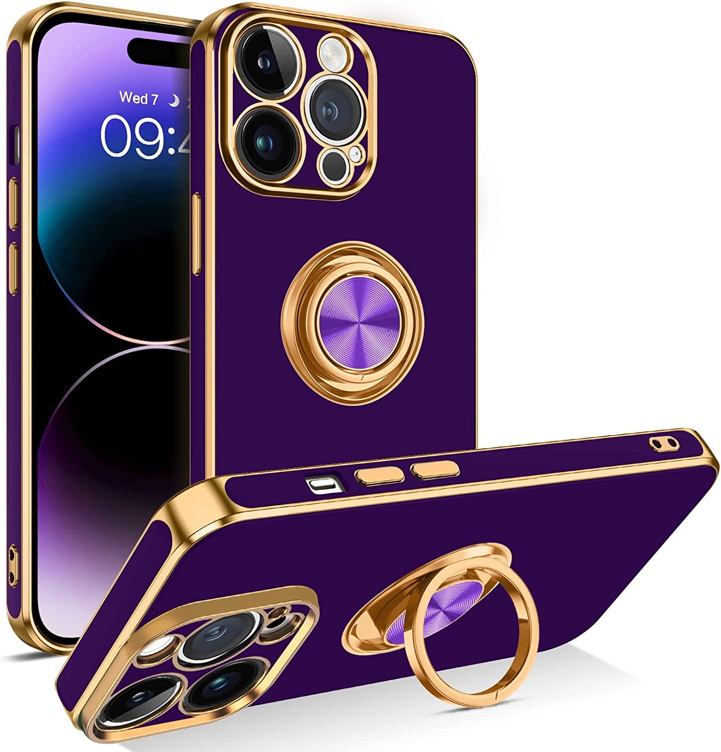BENTOBEN Iphone 14 Pro Max Case, Slim Lightweight 360° Ring Holder Kickstand Support Car Mount Shockproof Women Men Non-Slip Protective Case for Iphone 14 Pro Max 6.7", Blue  BENTOBEN C977-Deep Purple  