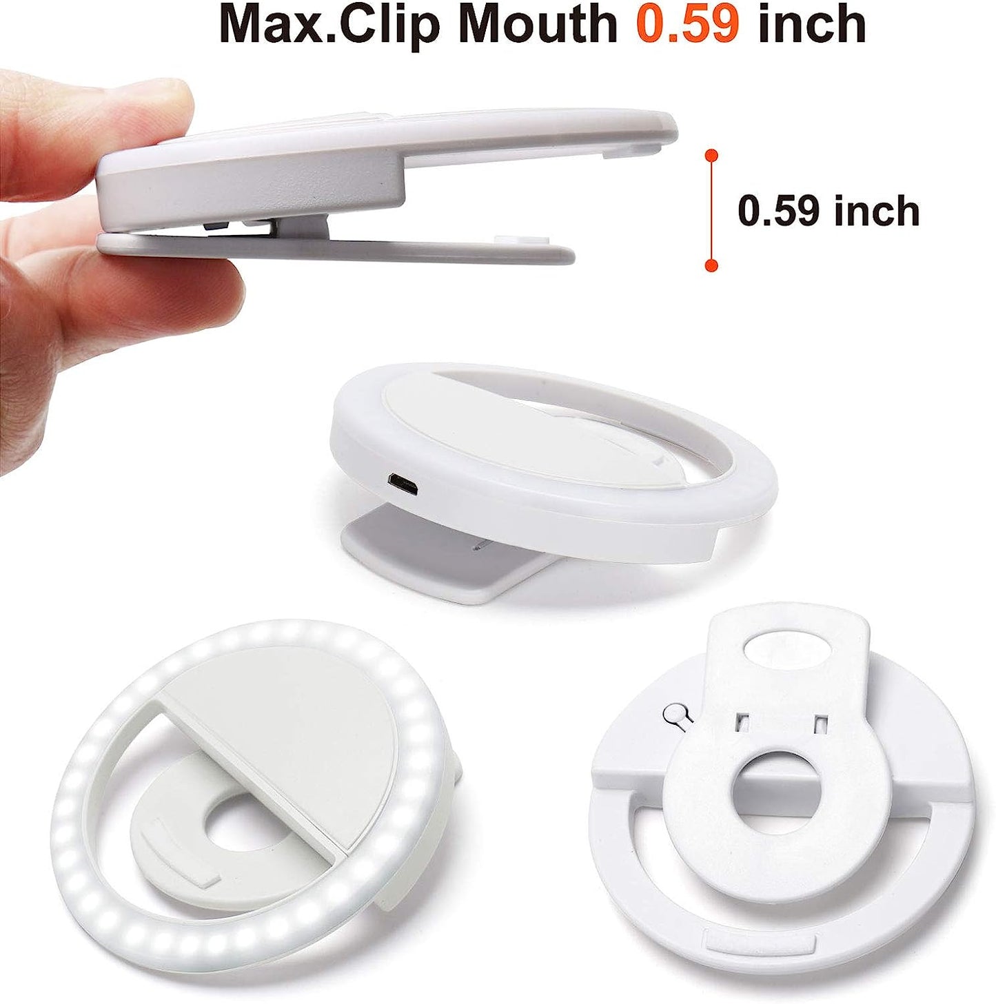 ABLY Clip-On Selfie Ring Light with 36 LED 3 Level Adjustable Brightness Portable Rechargeable Selfie Fill Ring Light Circle Light for Phone Laptop Photography Video Livestream Makeup Fill Light  ABLY   