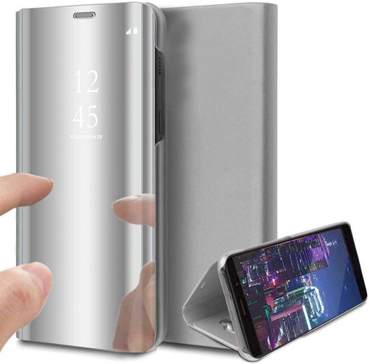QIVSTARS Case for LG V30 / V30 plus Cool Style Clear View Window Electroplate Plating Stand Scratchproof Full Body Protective Flip Ultra Slim Cover for LG V30 / V30 plus PU Mirror:Silver QH  QIVSTARS   