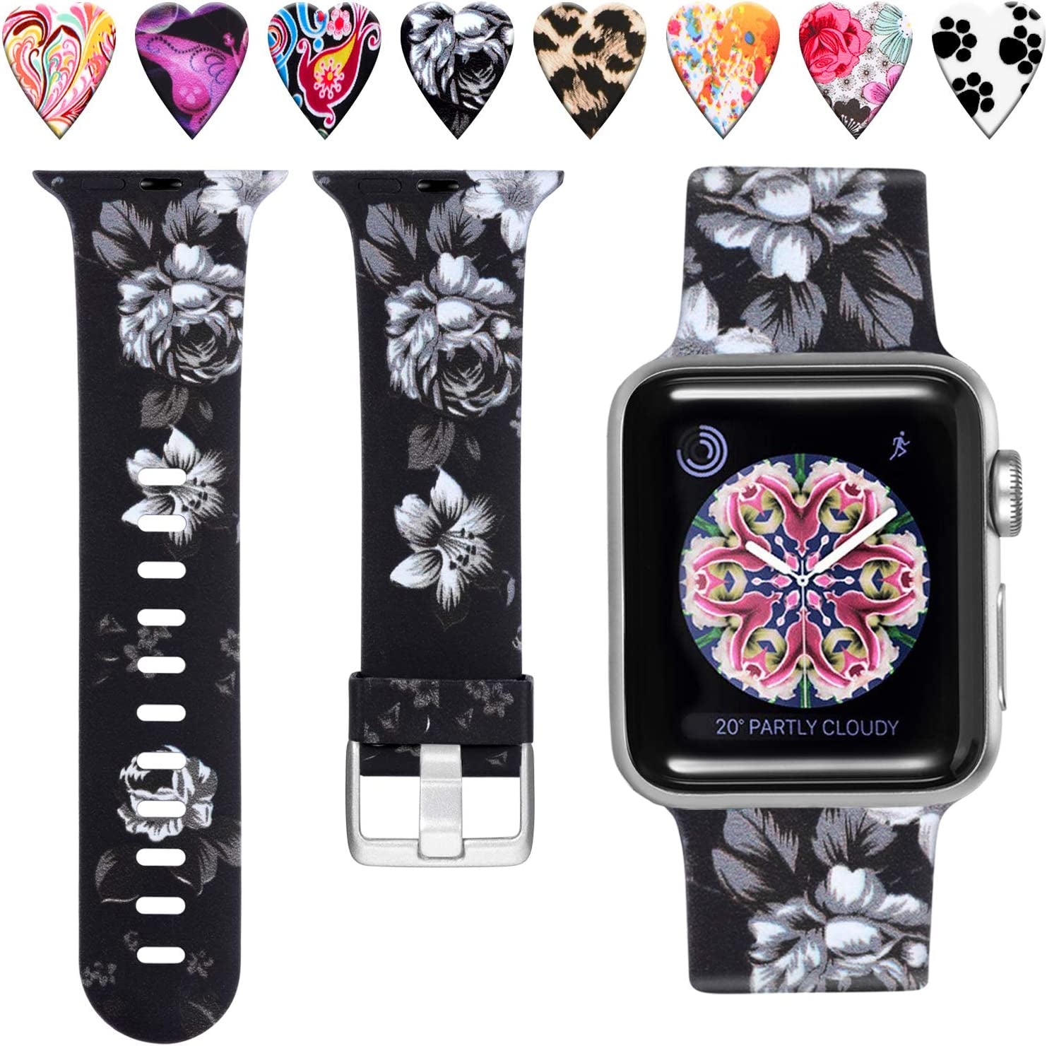 Laffav Compatible with Apple Watch Band 41Mm 40Mm 38Mm Iwatch SE & Ultra & Series 8/7/6/5/4/3/2/1 for Women Men, Sexy Leopard, S/M  Laffav Gray Flower 38/40/41MM M/L 